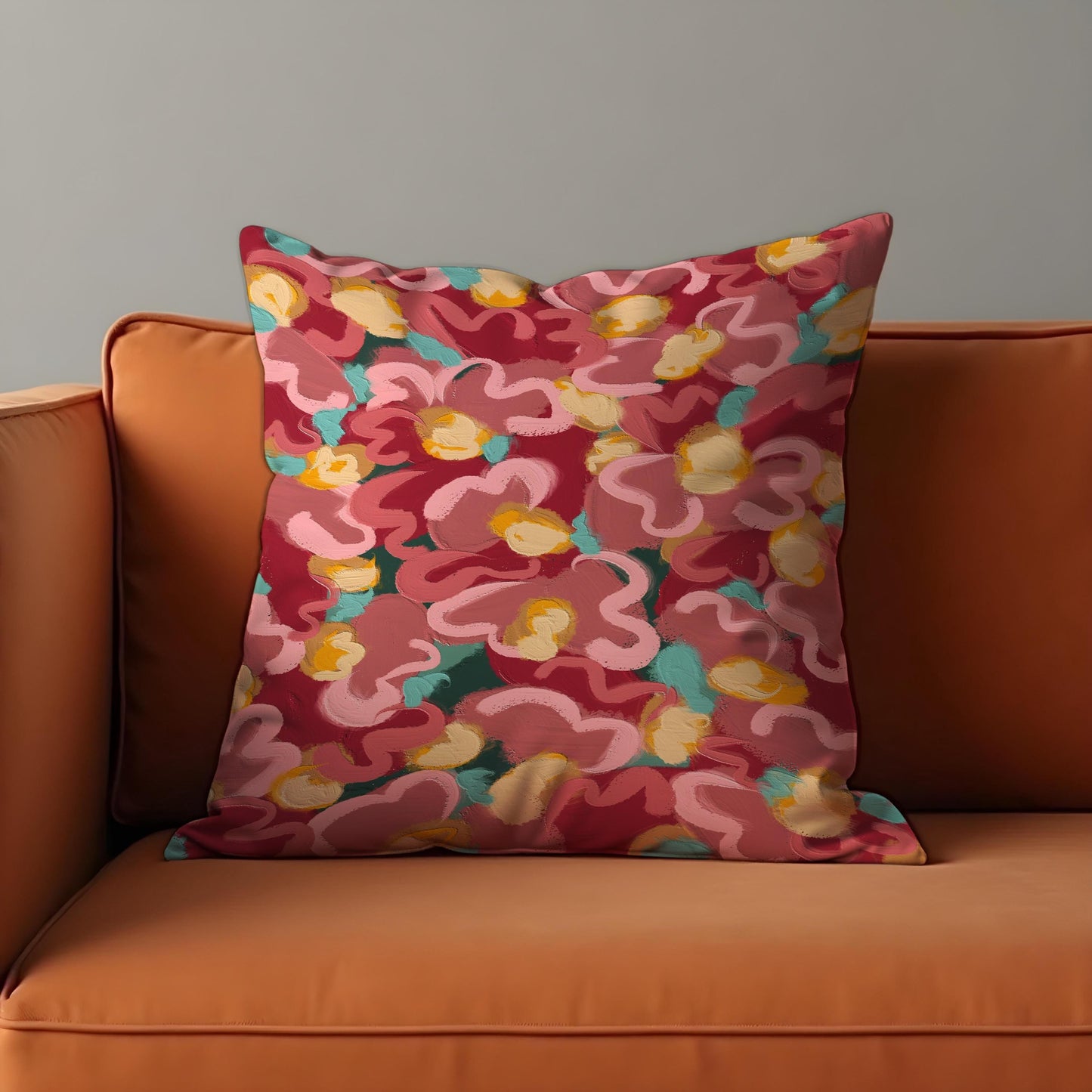 Bold Painted Floral Cushion Cover, Expressive Brushstroke Pillowcase
