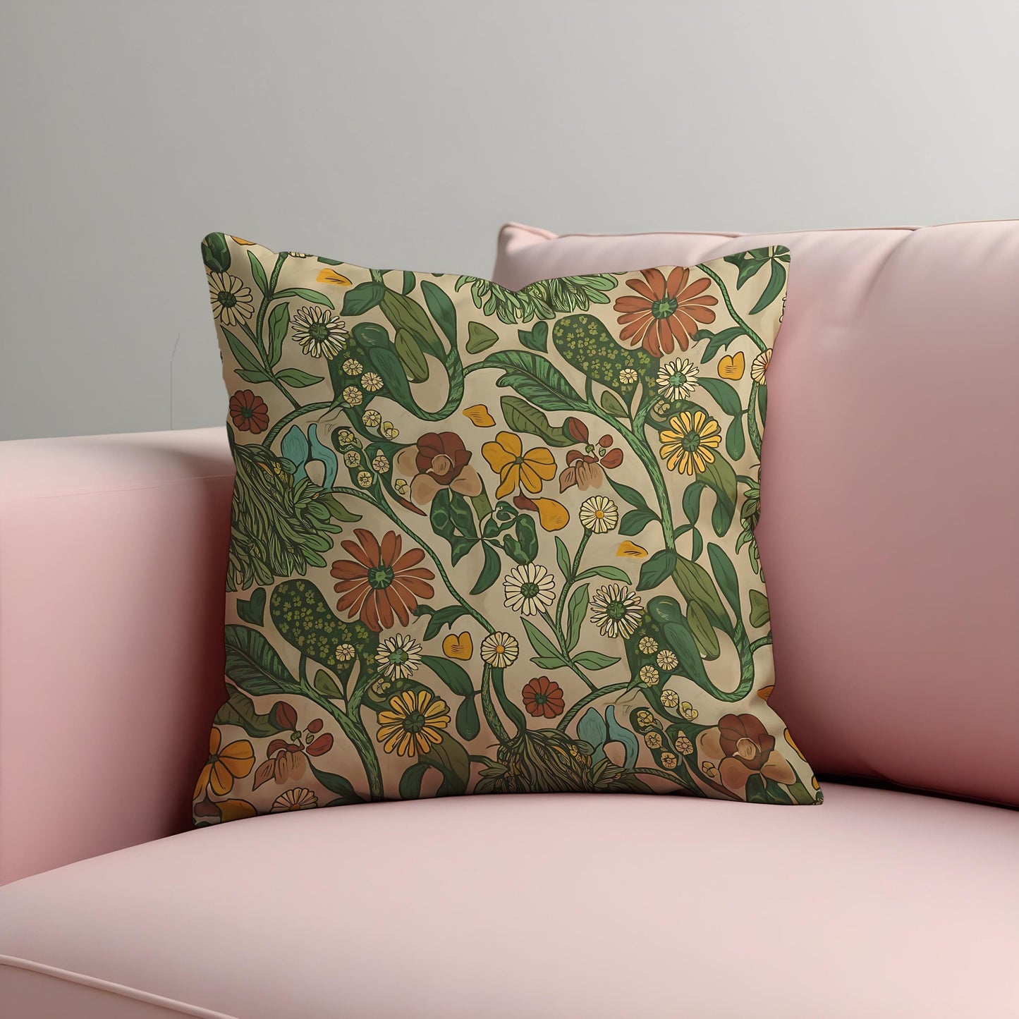 Classic Botanical Pillow Cover, Earthy Floral Print Cushion Cover