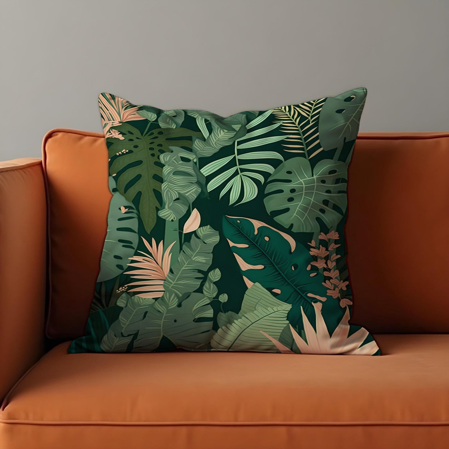 Tropical Leaf Cushion Cover, Monstera and Palm Plant Pillow Cover