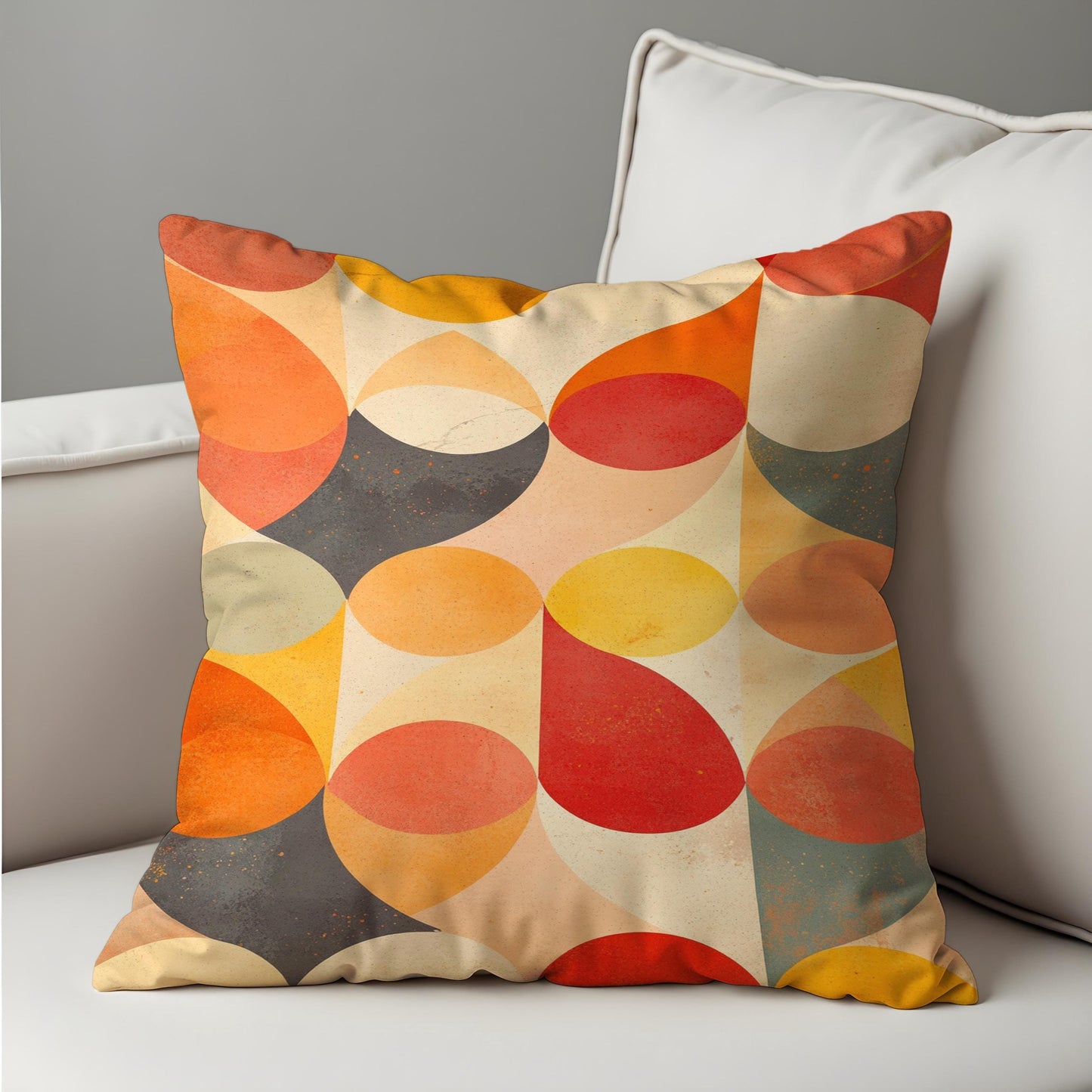 Retro Geometric Cushion Cover, Bold Orange Abstract Pillow Case