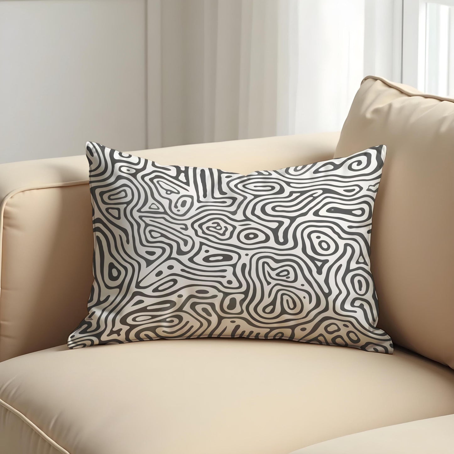 Monochrome Abstract Cushion Cover, Black Line Art Pillow Case
