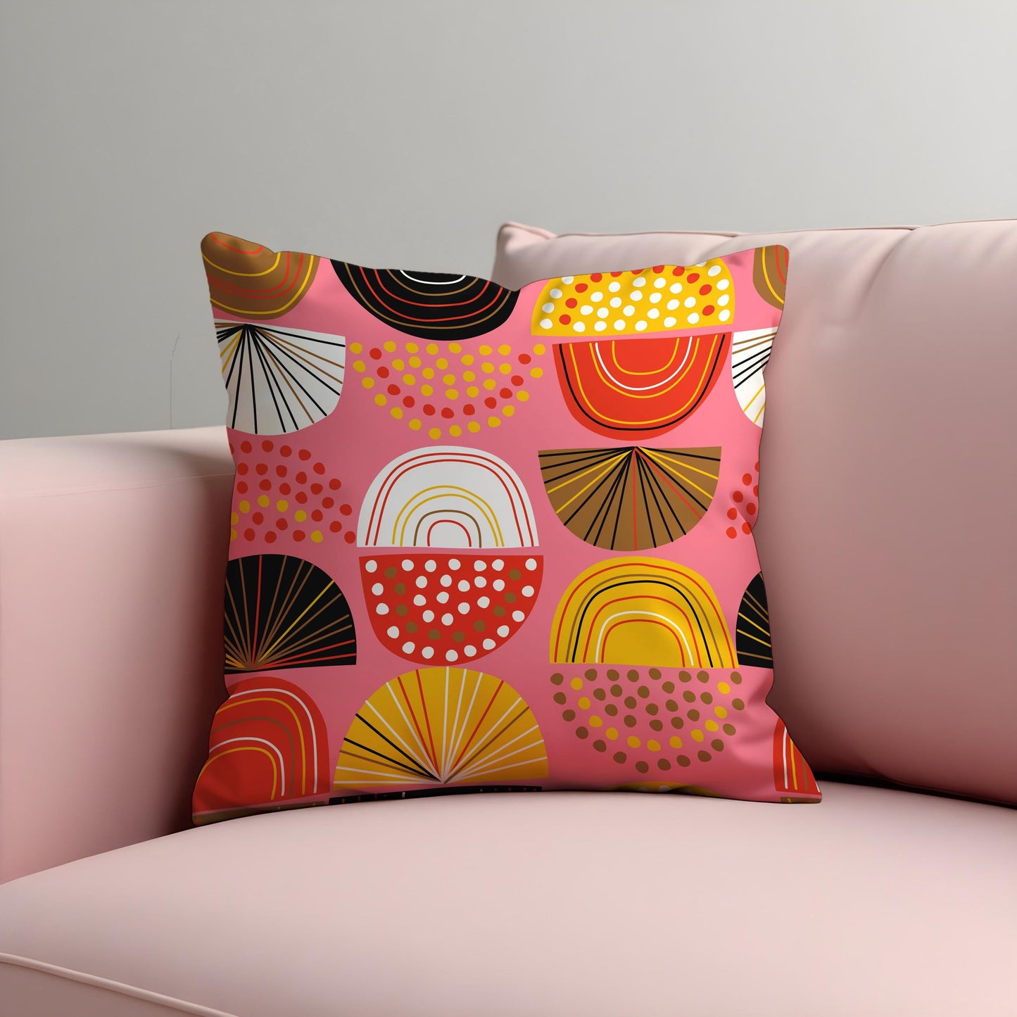 Bold Geometric Cushion Cover, Colorful Half Circles & Dots Pillow Cover