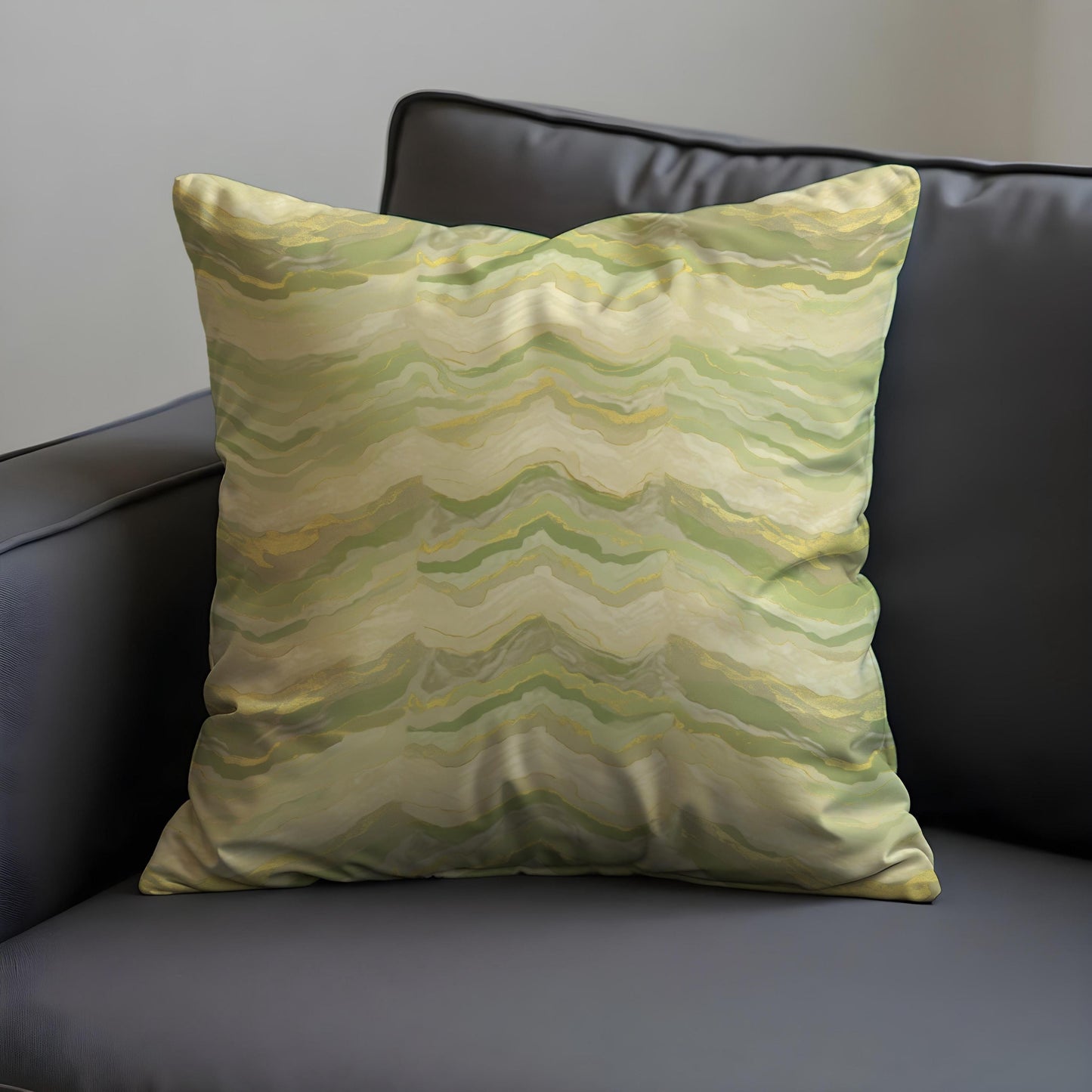 Earthy Wave Cushion Cover, Abstract Green & Beige Pillowcase