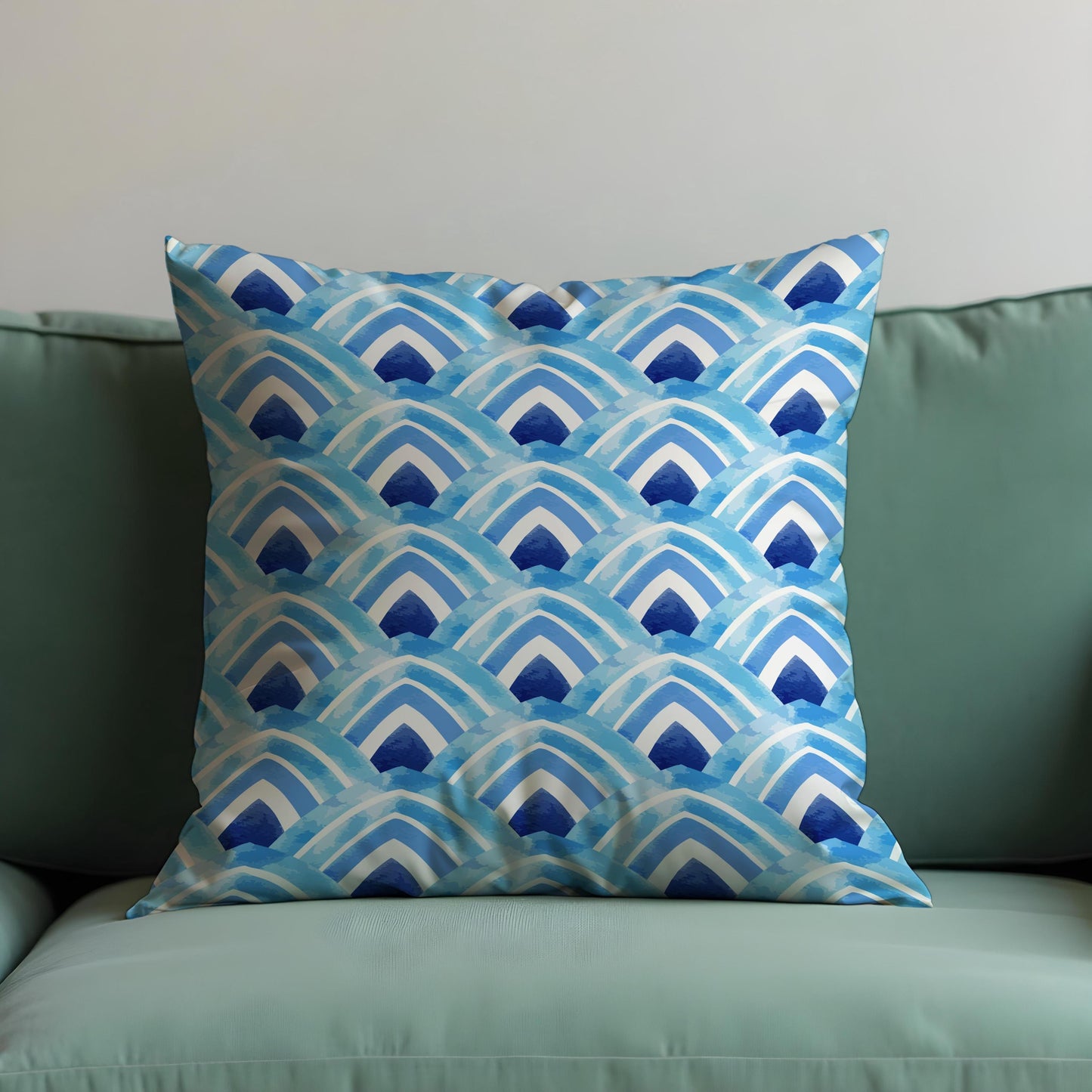 Blue Watercolor Wave Cushion Cover, Coastal Ocean Pillow Cover