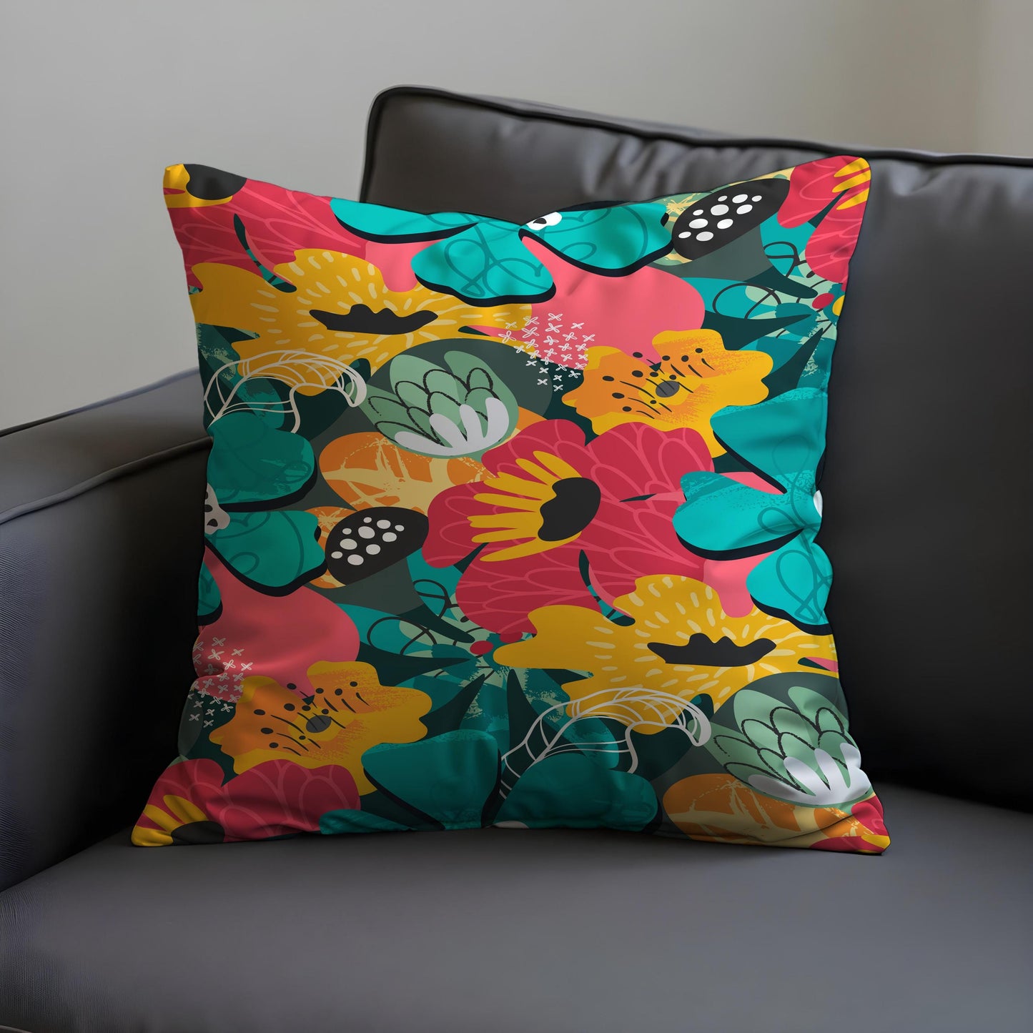 Bold Colorful Floral Cushion Cover, Vibrant Botanical Print Pillowcase