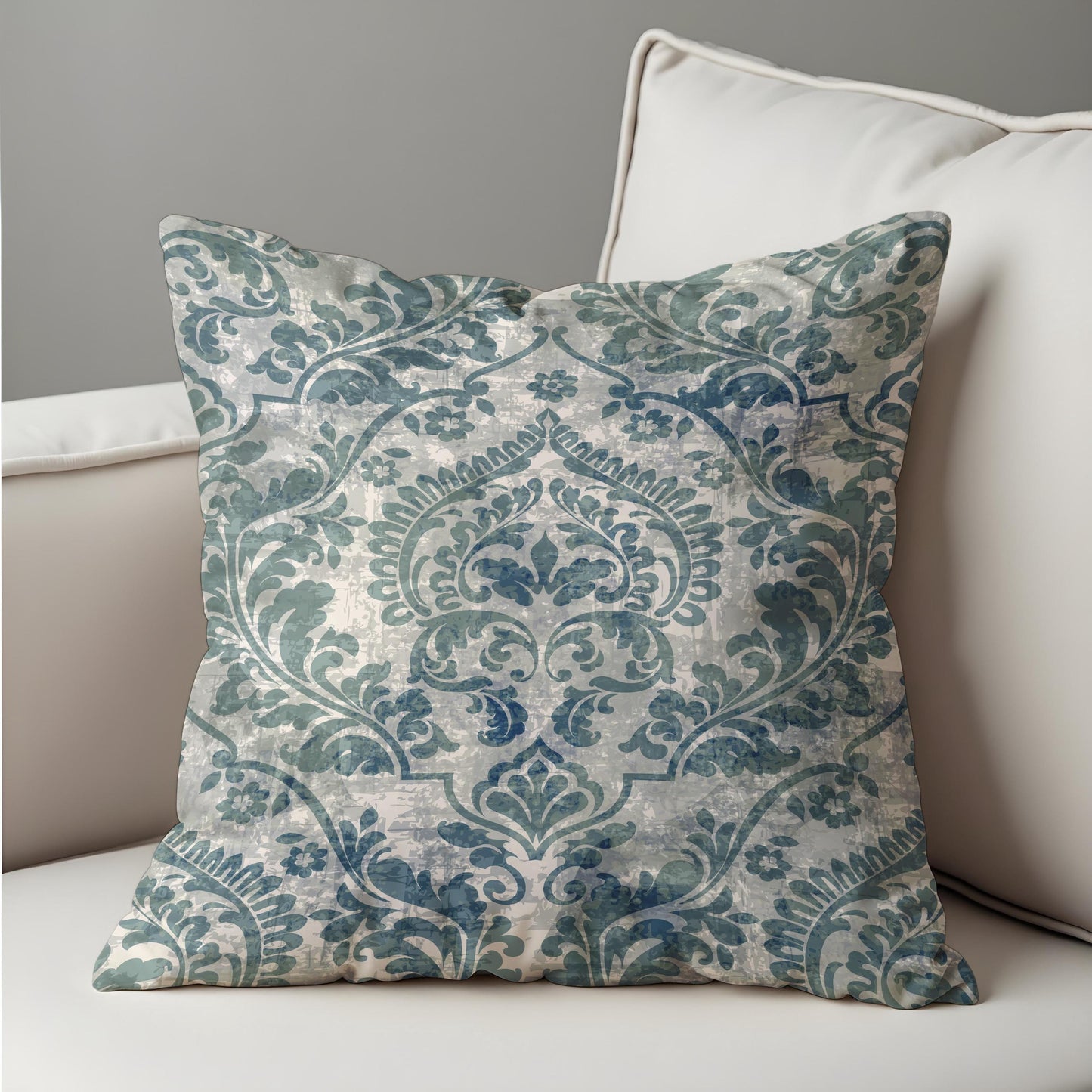 Blue Damask Cushion Cover, Classic Ornamental Throw Pillow Cover