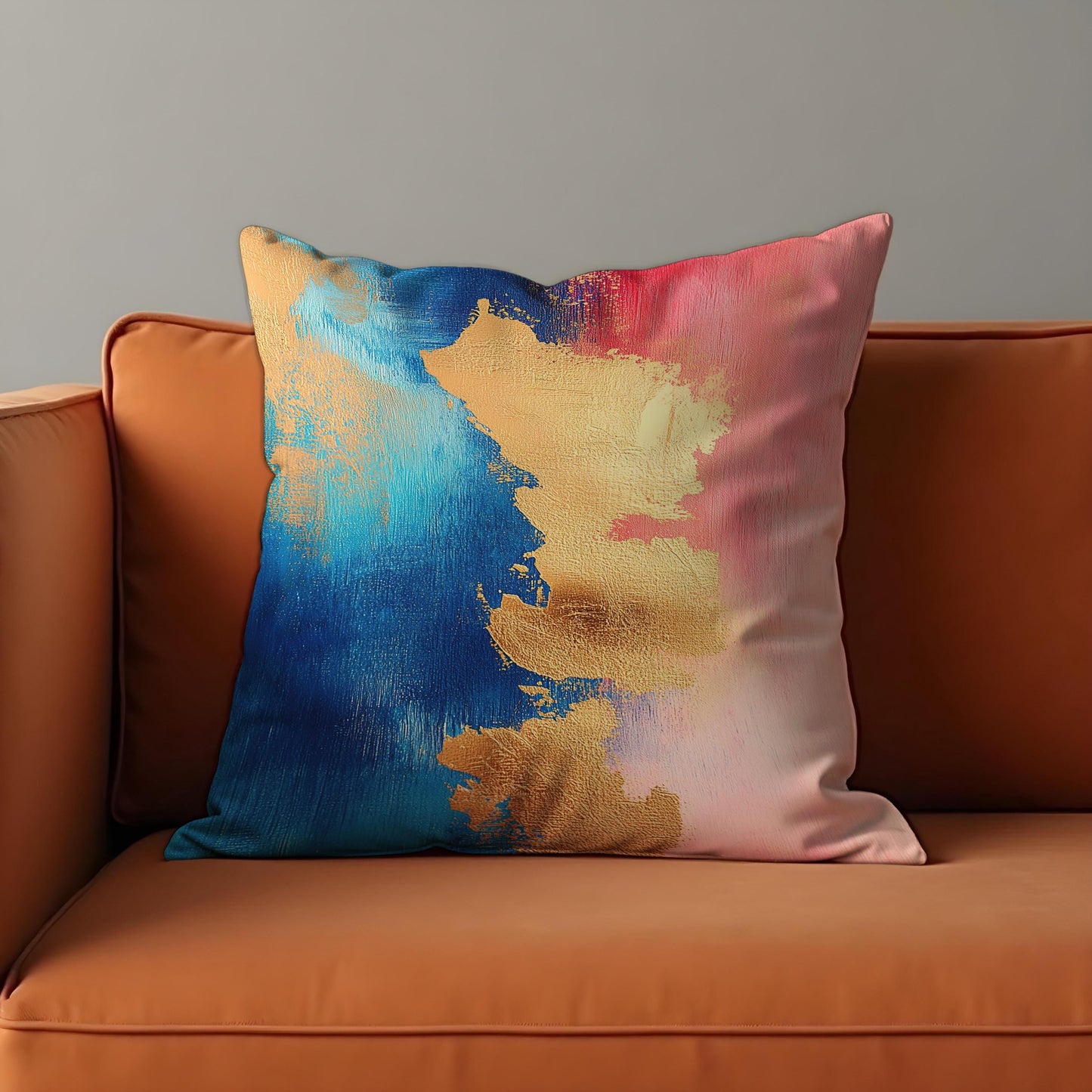 Abstract Cushion Cover, Mustard Foil Brushstroke Throw Pillow Cover