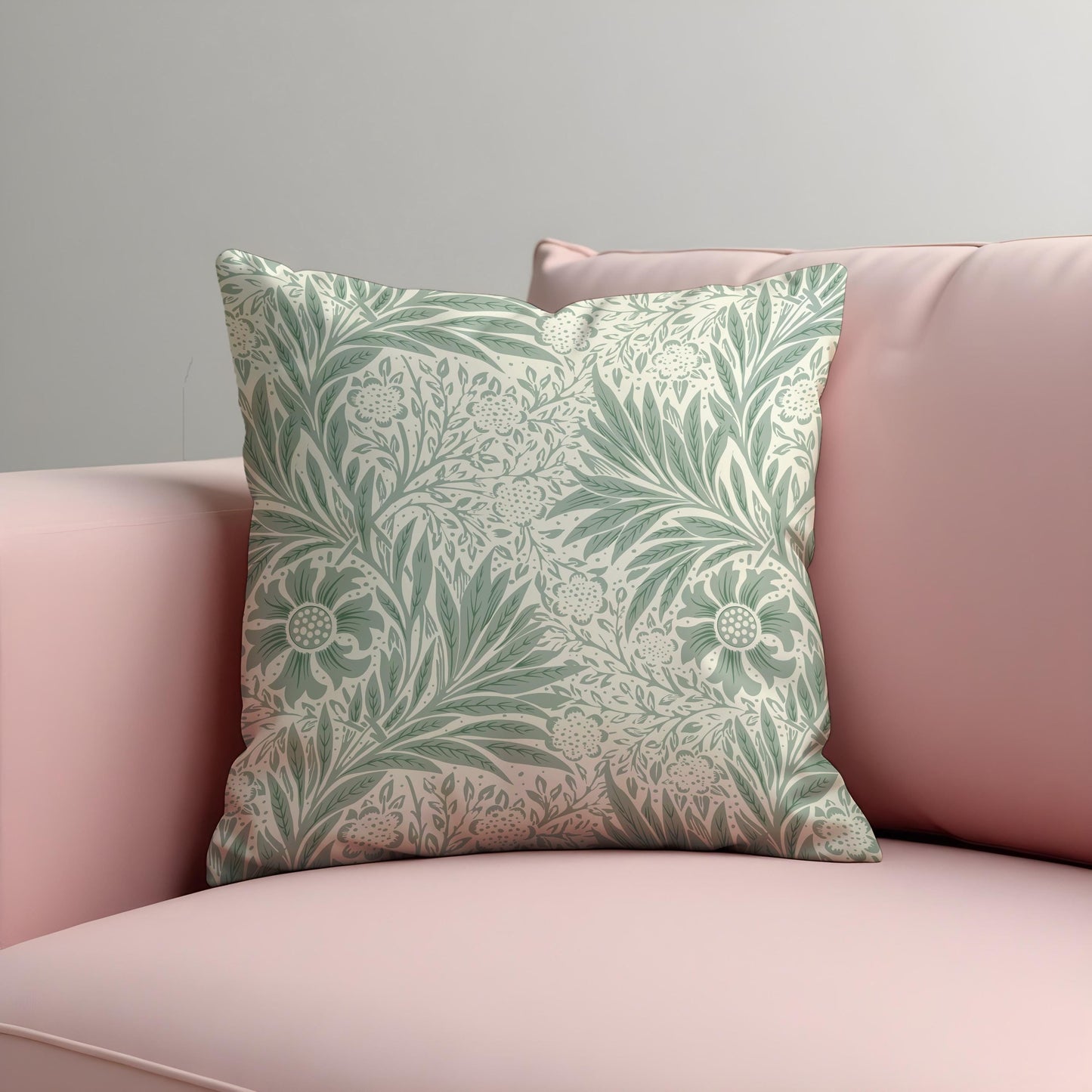 Sage Green Floral Cushion Cover, Farmhouse Botanical Throw Pillow Case