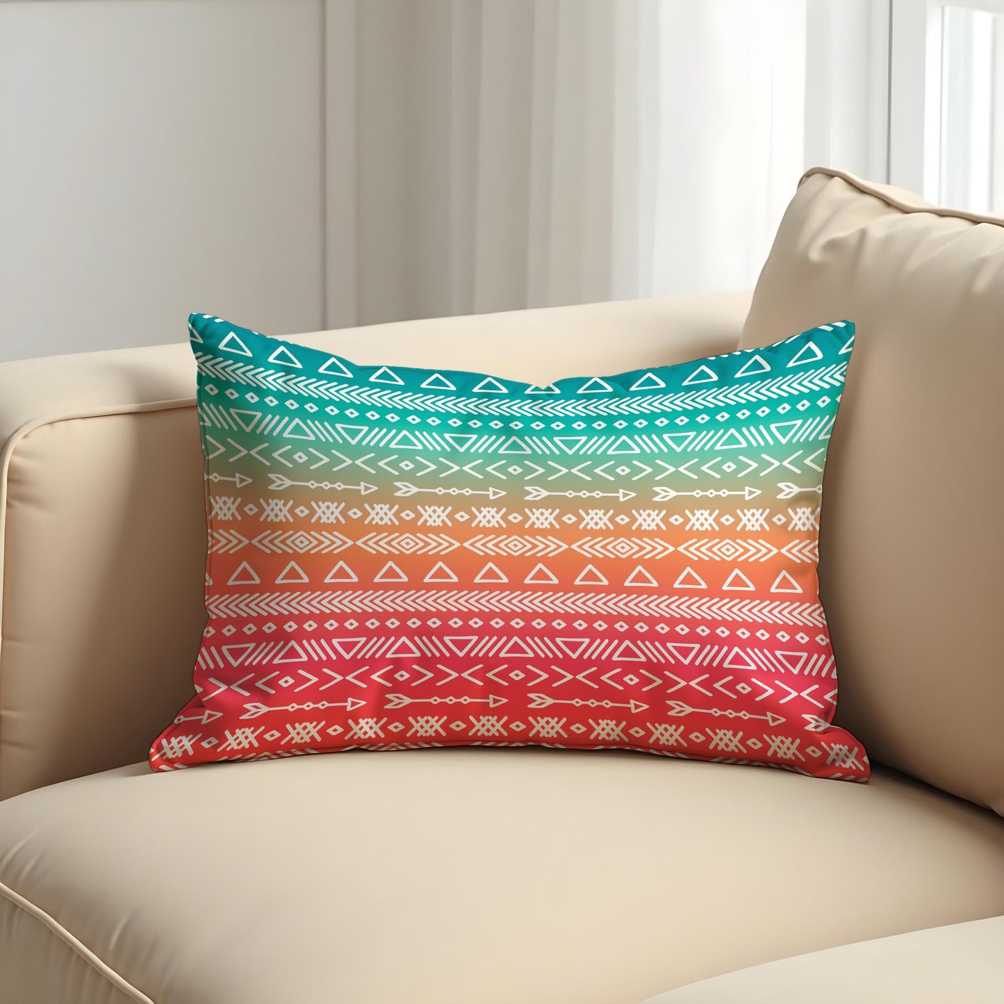 Boho Tribal Pattern Cushion Cover, Colorful Geometric Pillow Case