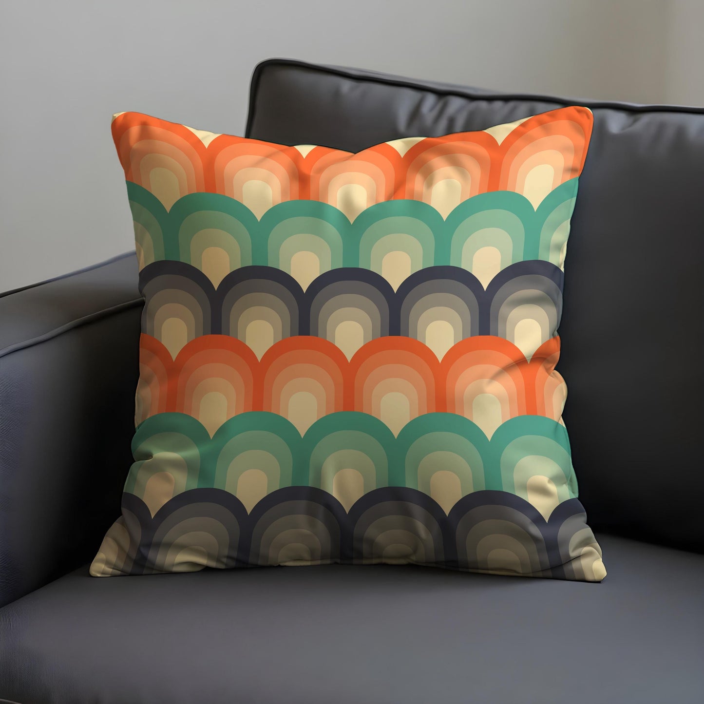 Retro Rainbow Arch Cushion Cover, 70s Mid Century Modern Pillow Cover