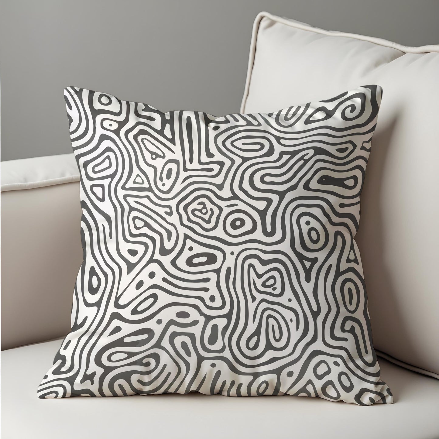 Monochrome Abstract Cushion Cover, Black Line Art Pillow Case