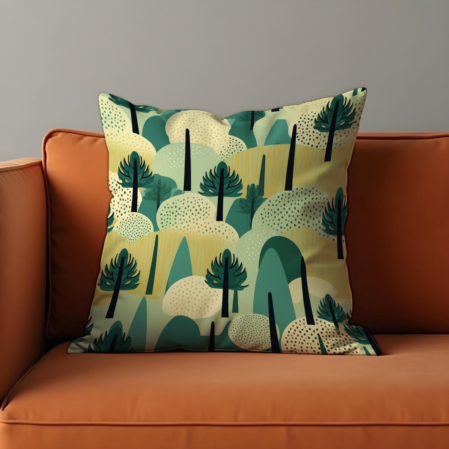 Abstract Forest Cushion Cover, Modern Tree & Hills Landscape Pillowcase