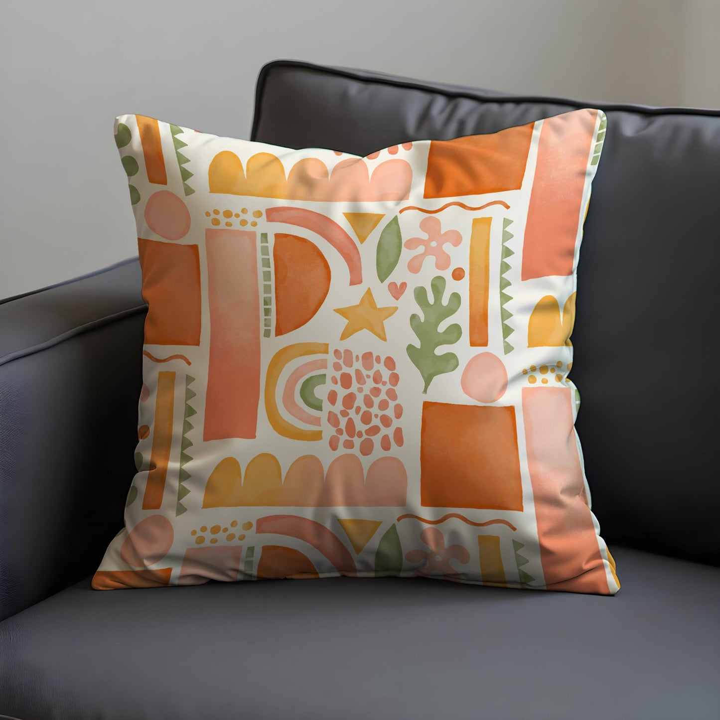 Boho Abstract Cushion Cover, Warm Terracotta Geometric Pillow Cover