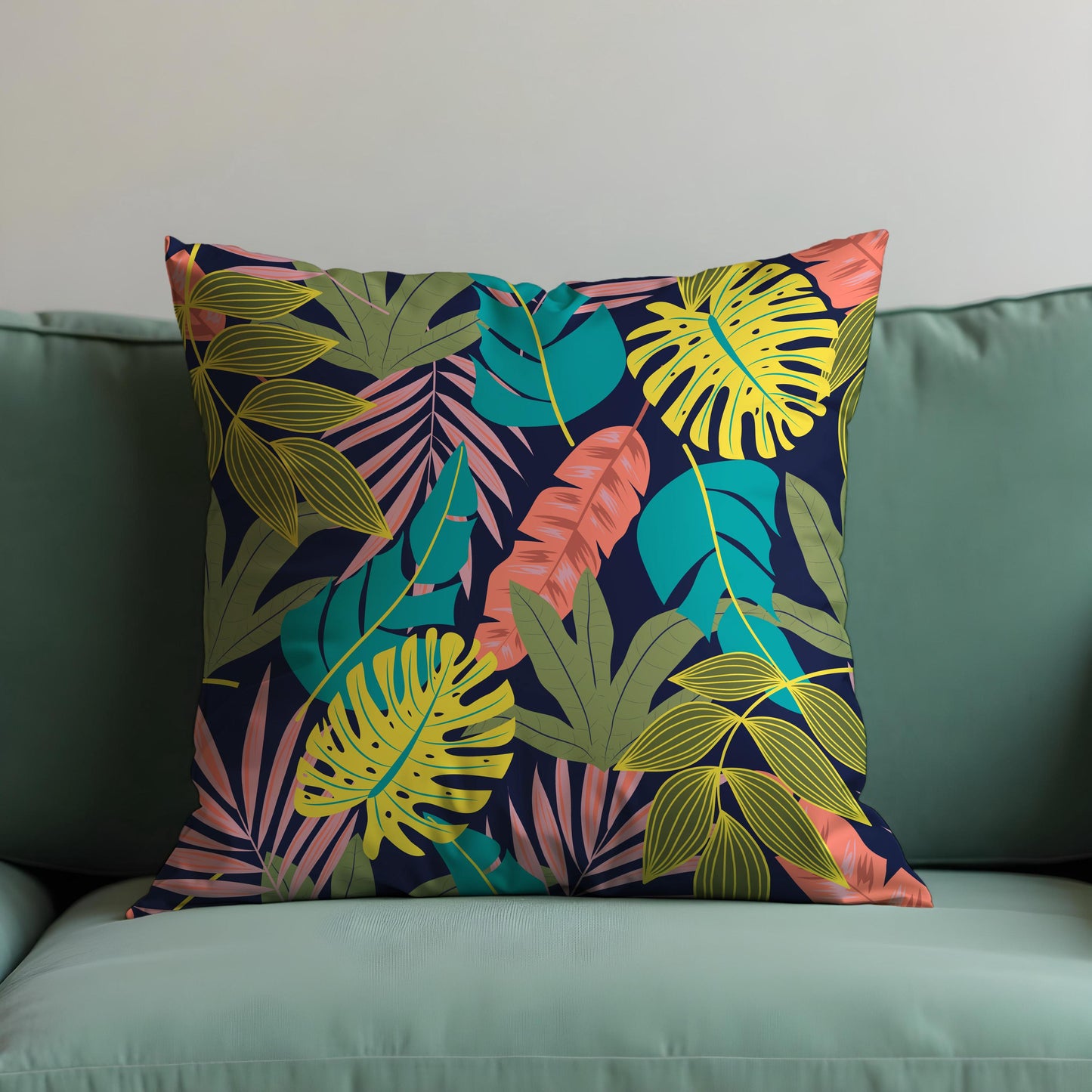 Colorful Tropical Leaf Cushion Cover, Jungle Botanical Pillow Cover
