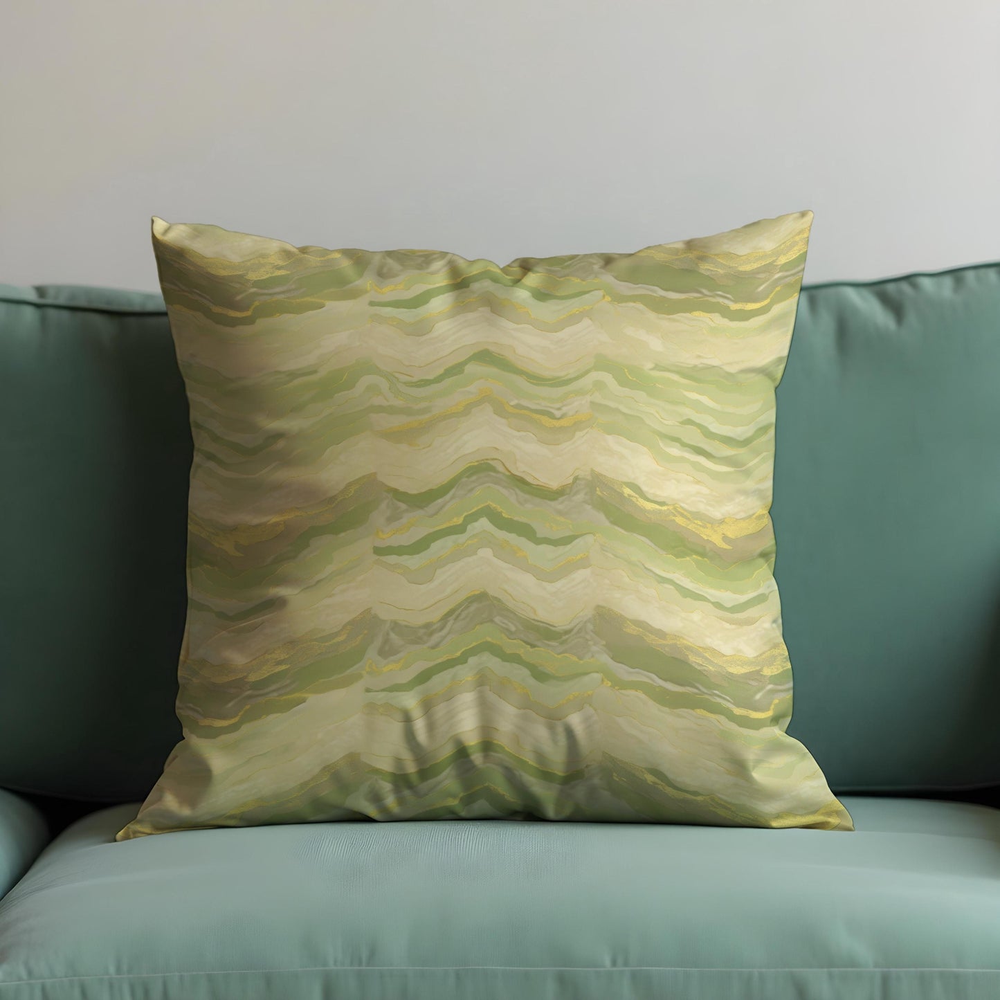 Earthy Wave Cushion Cover, Abstract Green & Beige Pillowcase