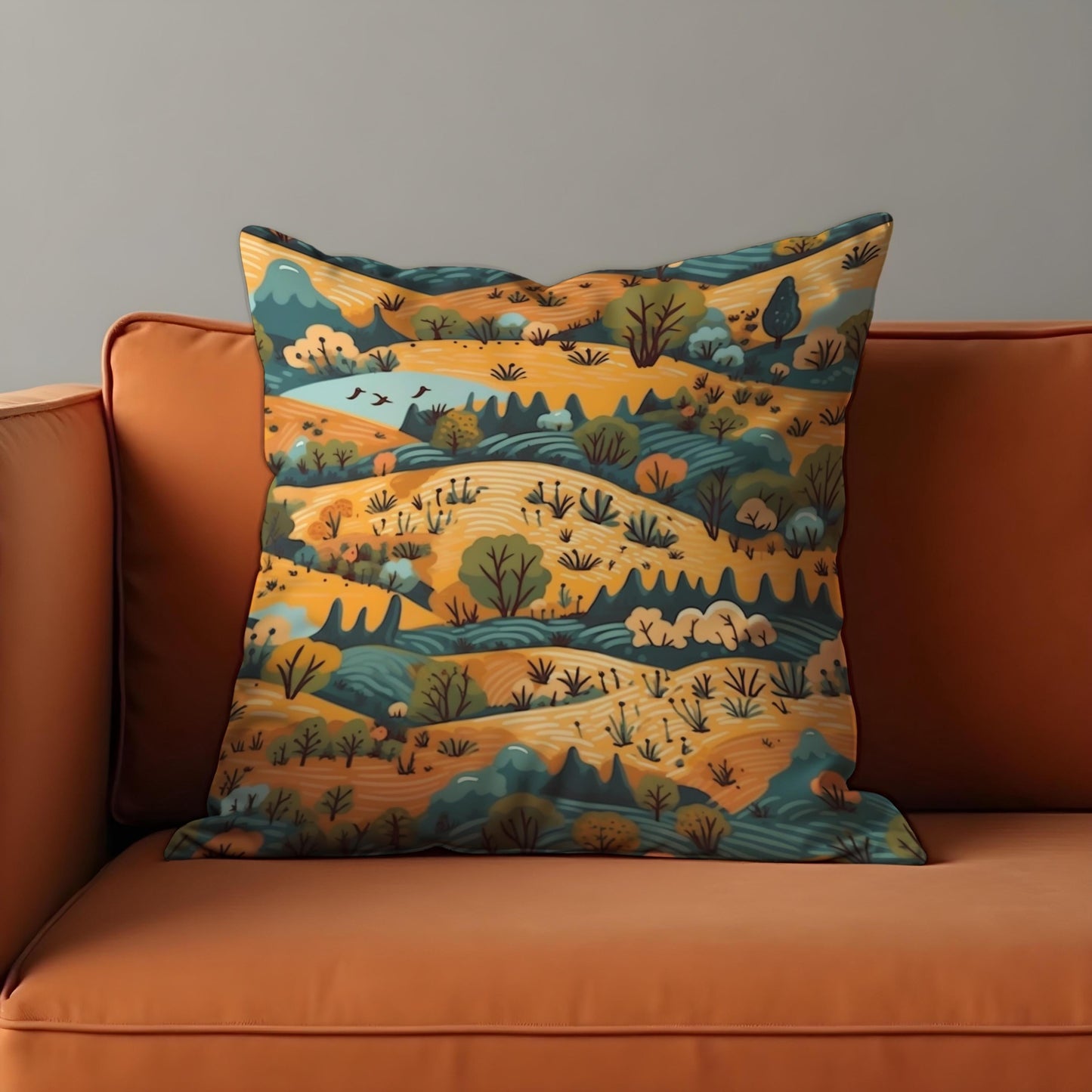 Whimsical Countryside Cushion Cover, Autumn Landscape Pillow Case