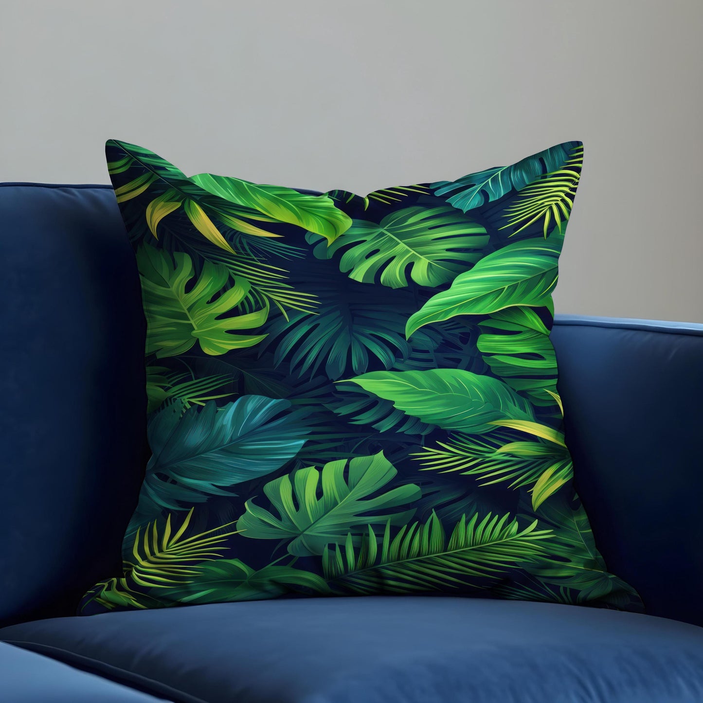 Tropical Palm Leaf Cushion Cover, Green Monstera & Jungle Leaves Pillow Case