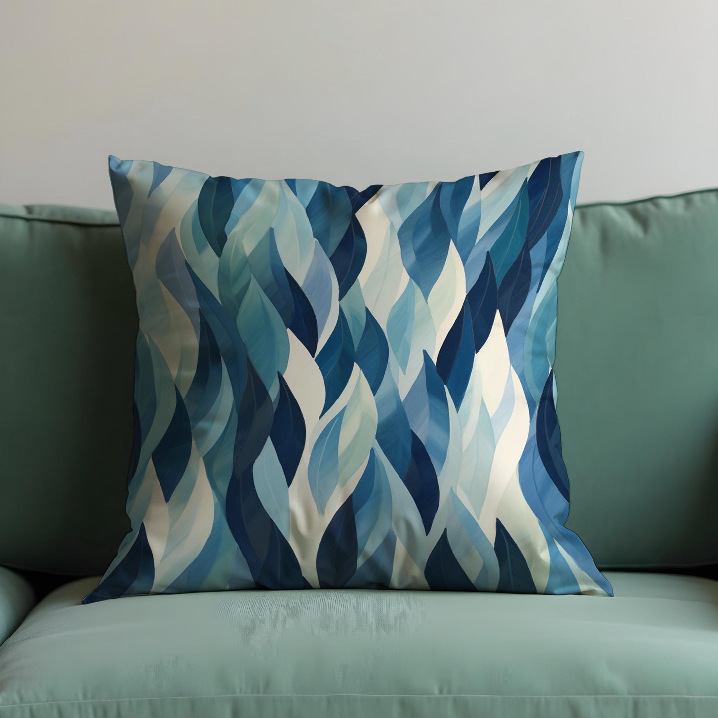 Blue Leaf Cushion Cover, Watercolor Foliage Pattern Pillow Case