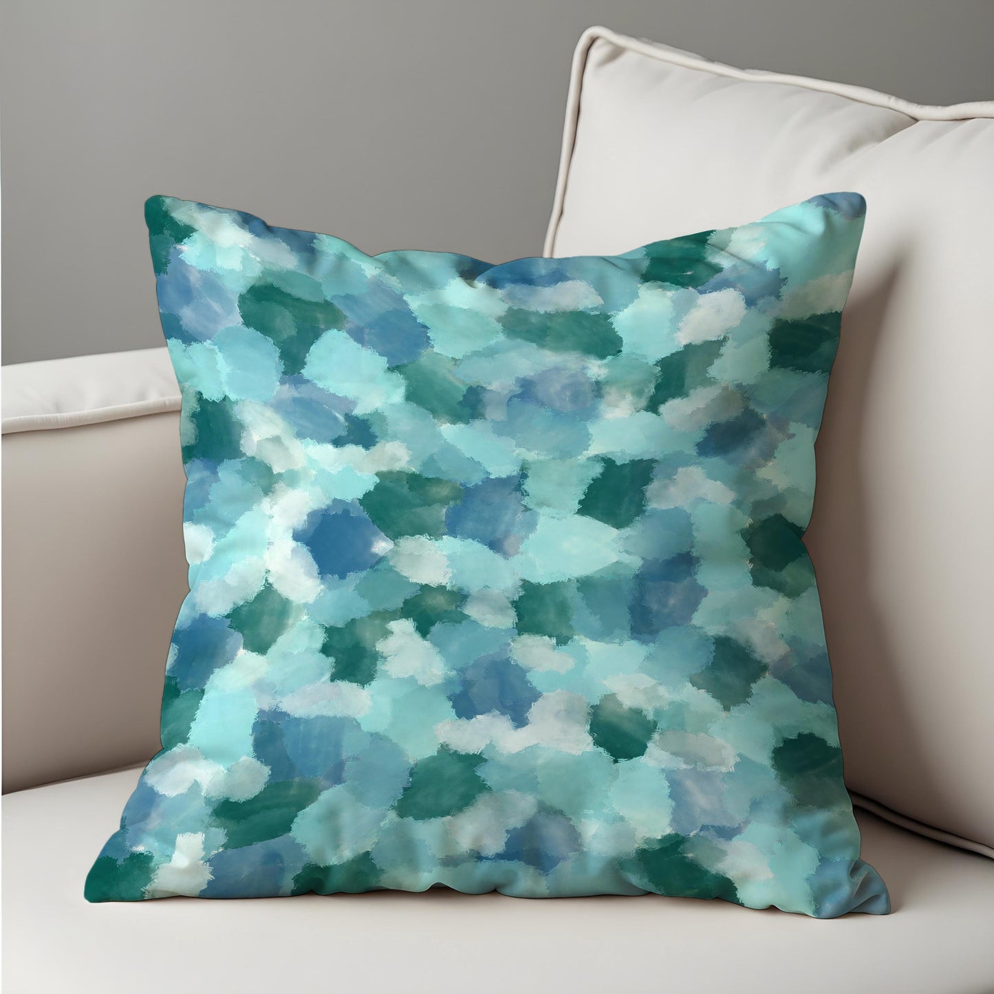 Blue Green Abstract Watercolor Cushion Cover, Coastal Throw Pillow Case
