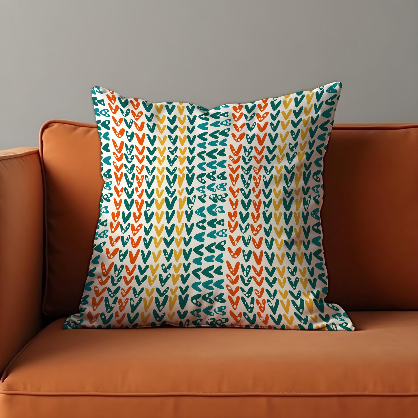 Colorful Heart Pillow Cover, Whimsical Red & Teal Cushion Case