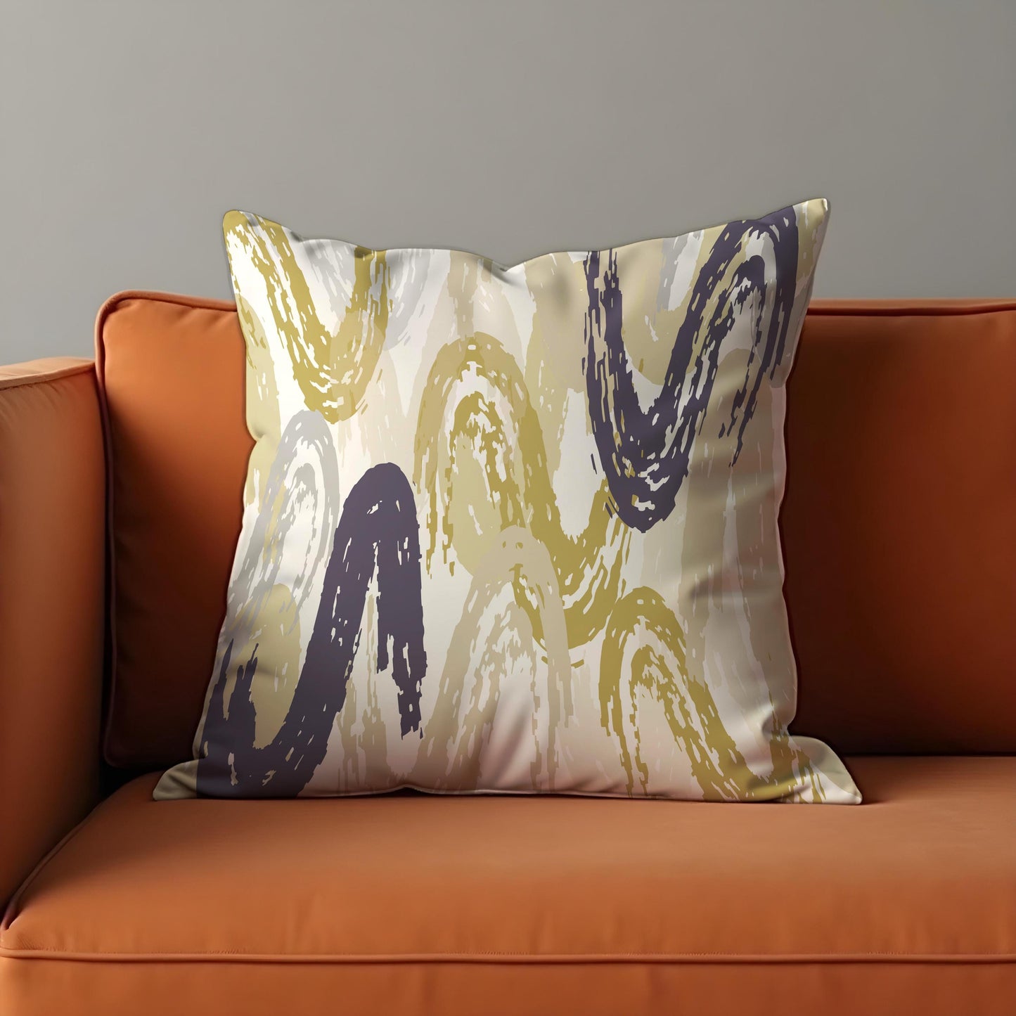 Abstract Brushstroke Cushion Cover, Mustard & Charcoal Swirl Pillow Case