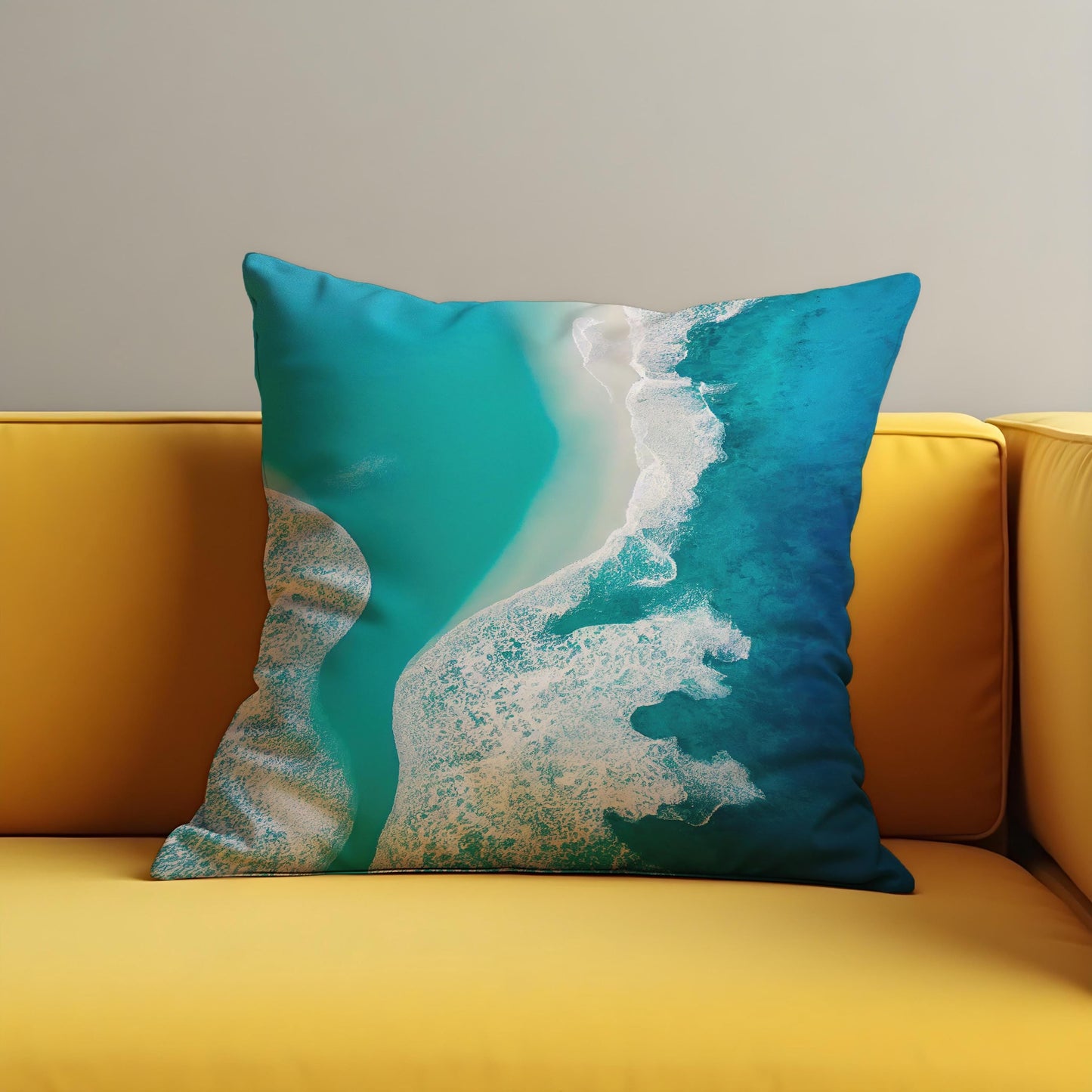 Beach Aerial Cushion Cover, Turquoise Sea Shoreline Throw Pillow Cover