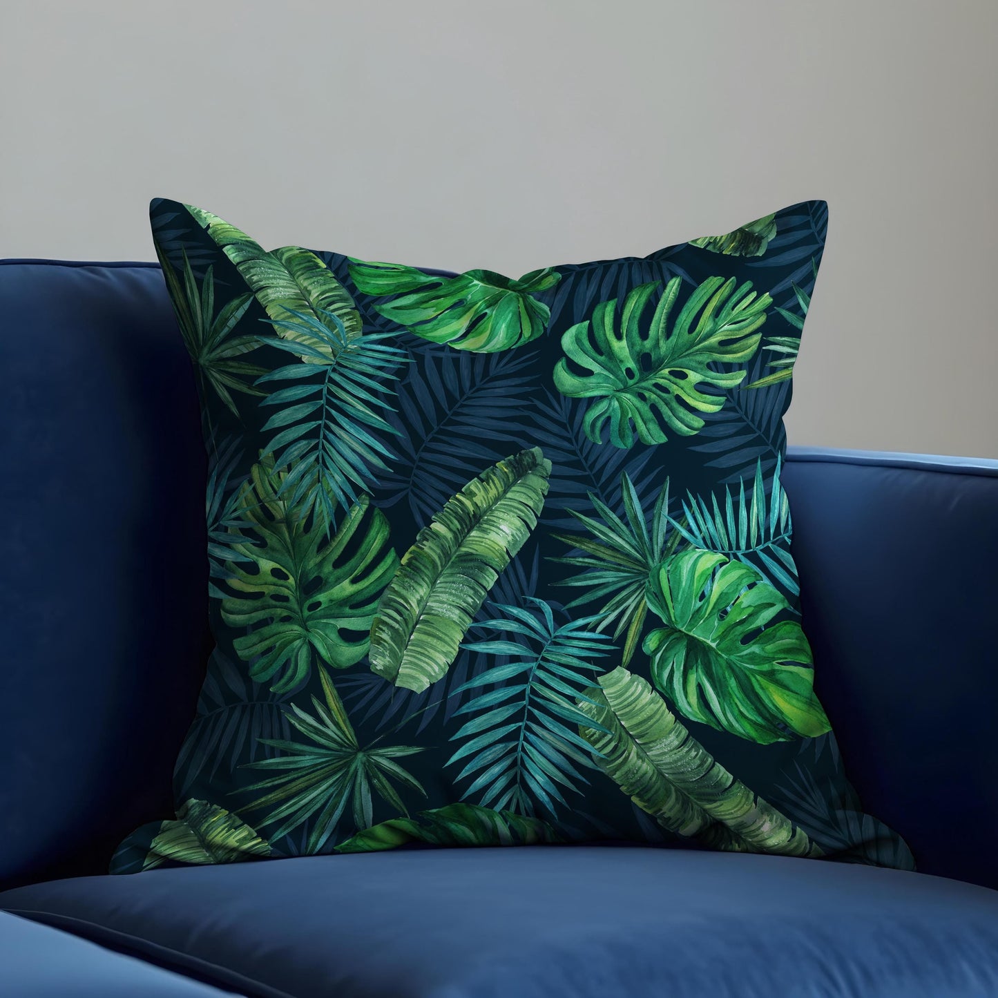 Tropical Leaf Cushion Cover, Dark Green Jungle Monstera Pillow Case