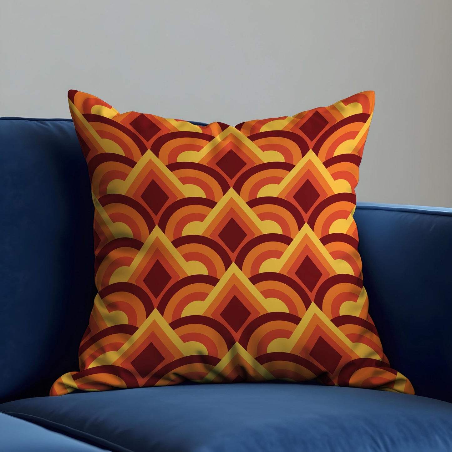 Retro Sunset Geometric Cushion Cover, Orange & Maroon Pillow Cover