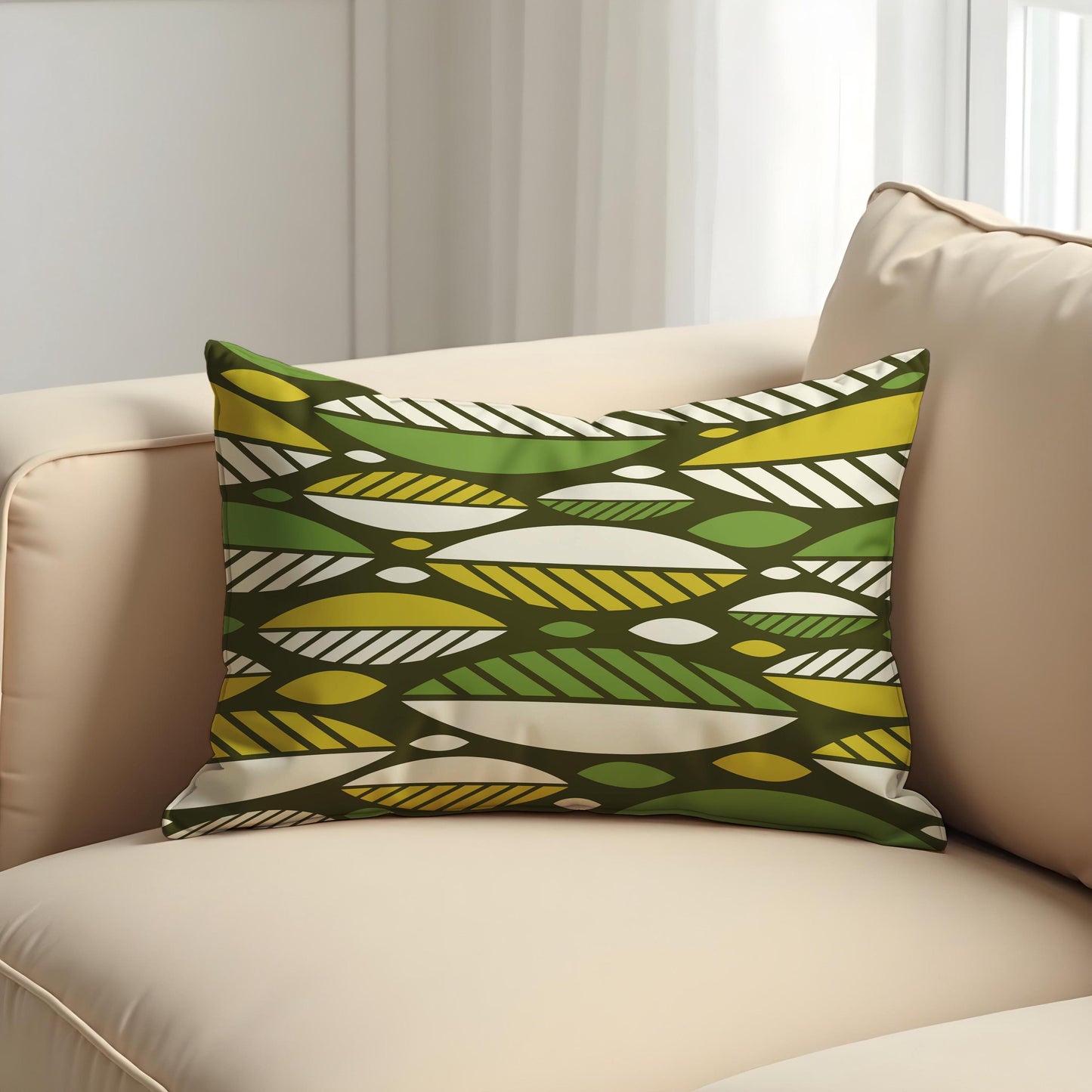 Mid Century Modern Cushion Cover, Olive Green & Yellow Retro Pillow Case