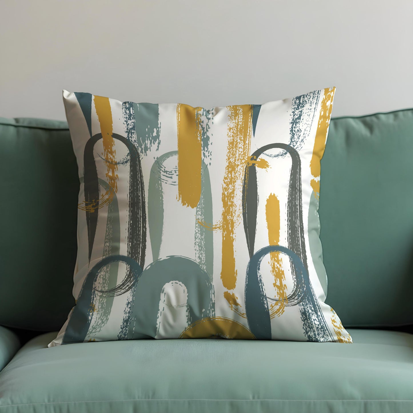 Modern Brushstroke Cushion Cover, Mustard & Teal Abstract Pillow Cover