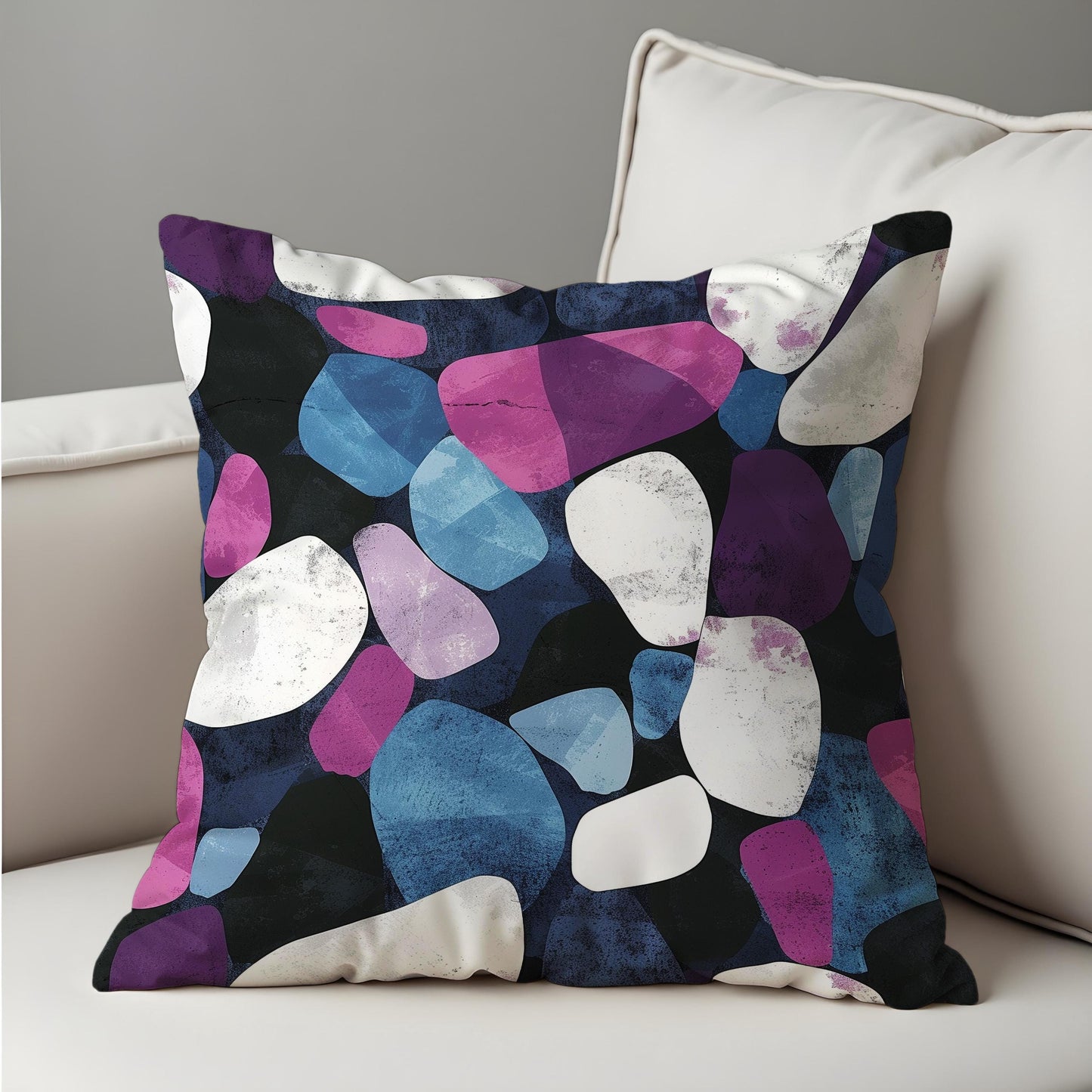 Abstract Pebble Cushion Cover, Purple & Blue Bold Rock Pillow Cover