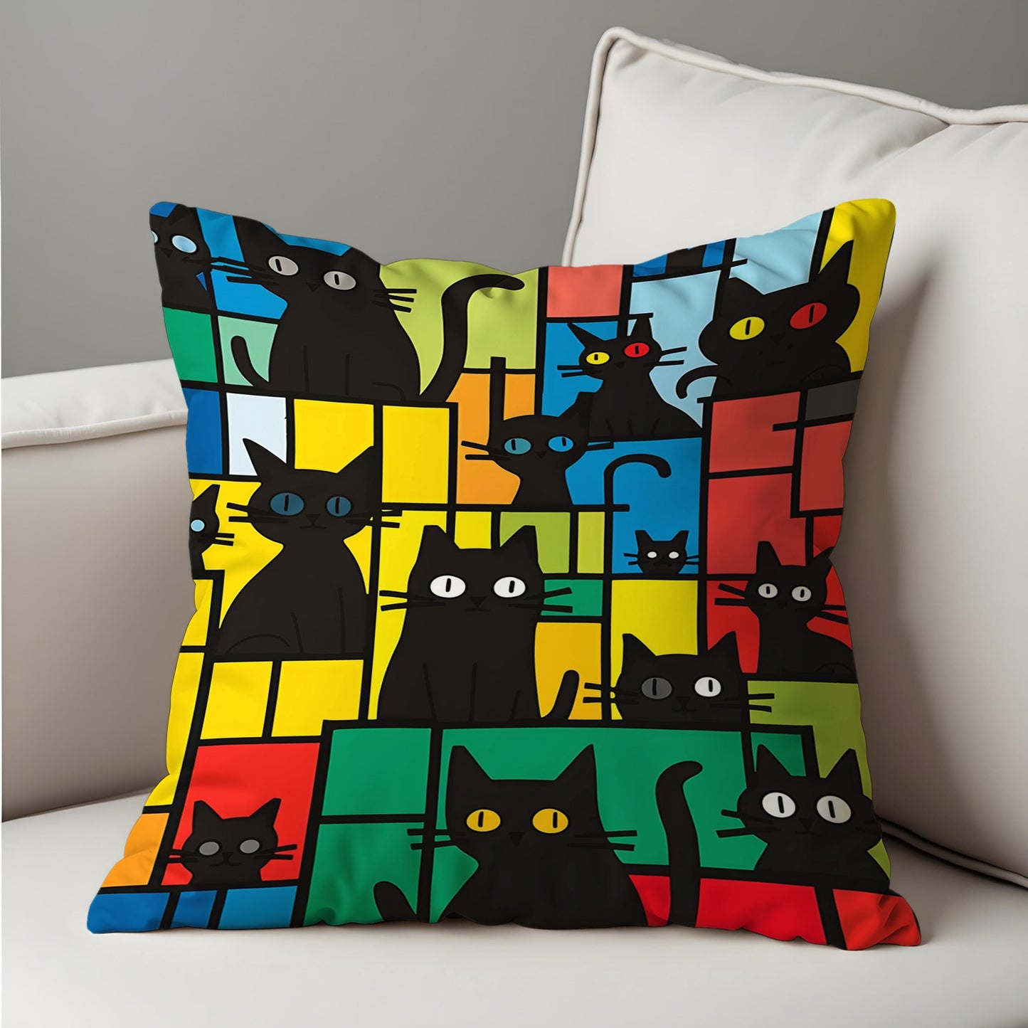 Colorful Black Cat Cushion Cover, Modern Art Throw Pillow Case