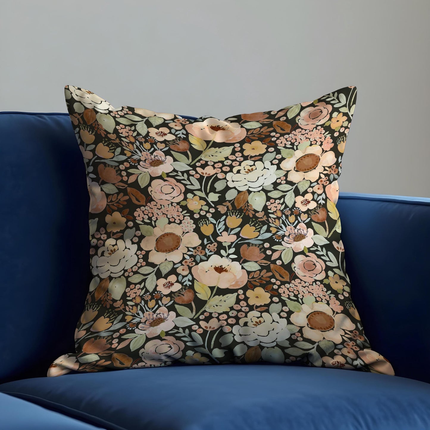 Autumn Floral Cushion Cover, Warm Beige, Blush & Brown Flowers Pillow Case