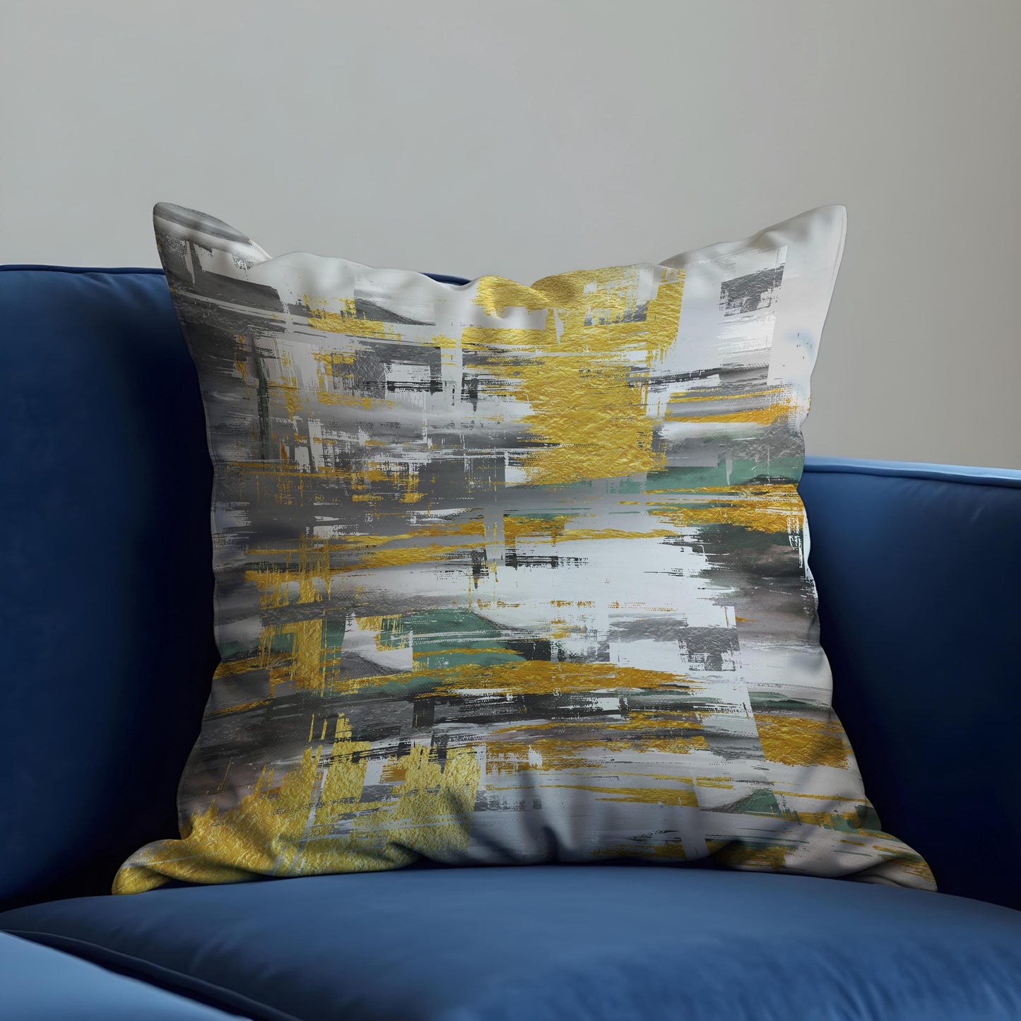Mustard & Grey Abstract Cushion Cover, Modern Throw Pillow Cover