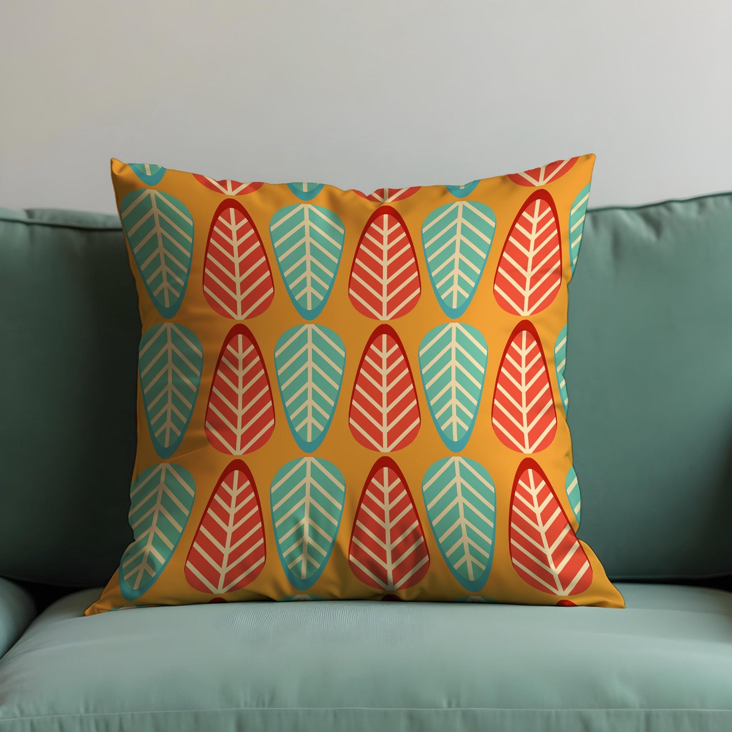 Mid Century Modern Cushion Cover, Colorful Leaf Retro Pillowcase