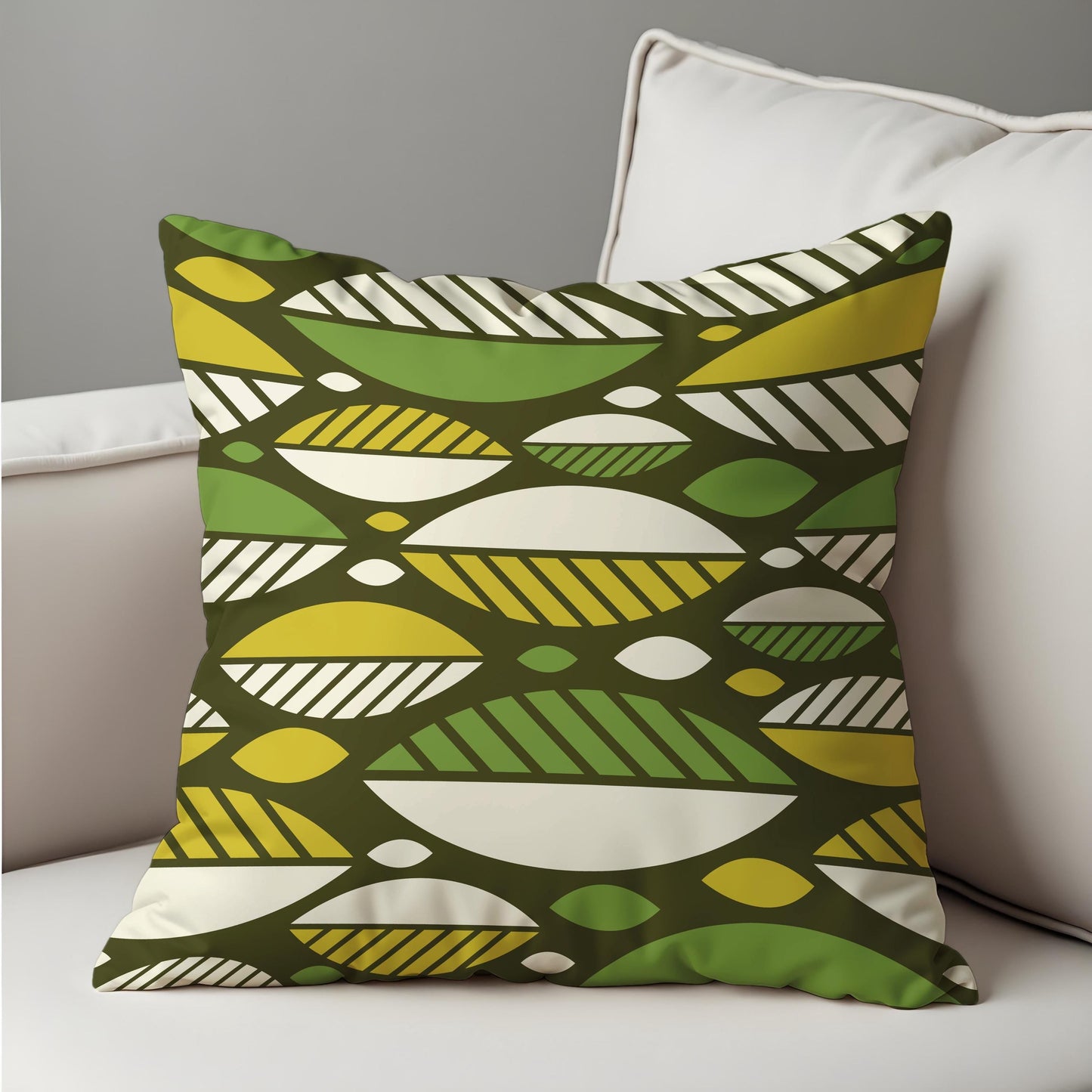Mid Century Modern Cushion Cover, Olive Green & Yellow Retro Pillow Case