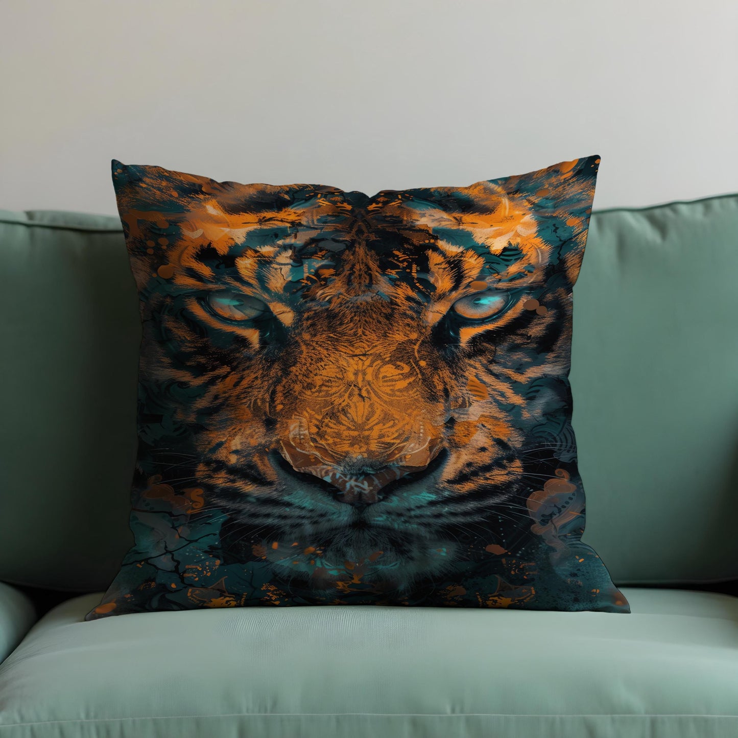Fierce Tiger Face Cushion Cover, Wild Jungle Animal Art Pillow Cover