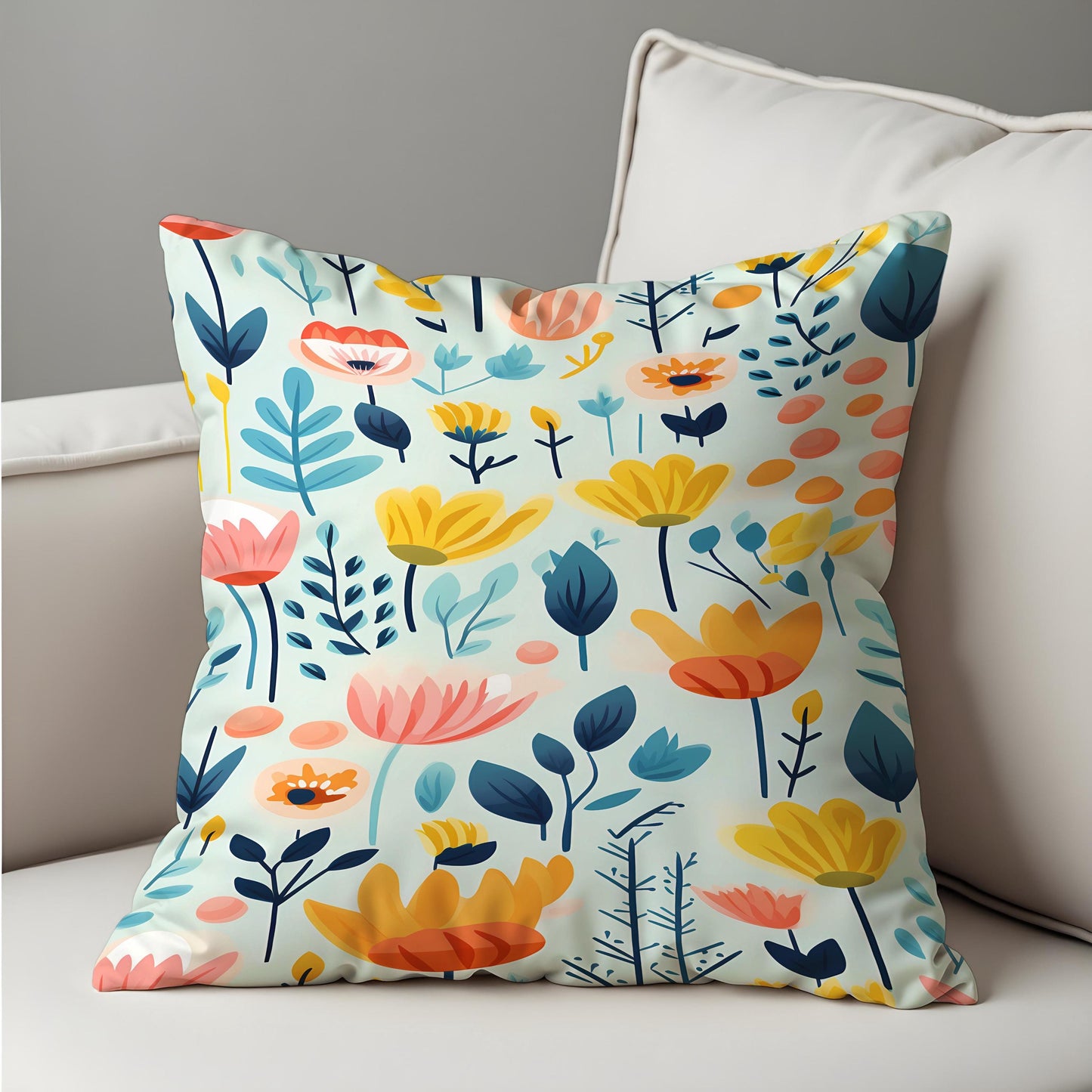 Modern Floral Cushion Cover, Vibrant Flower Pattern Pillow Case
