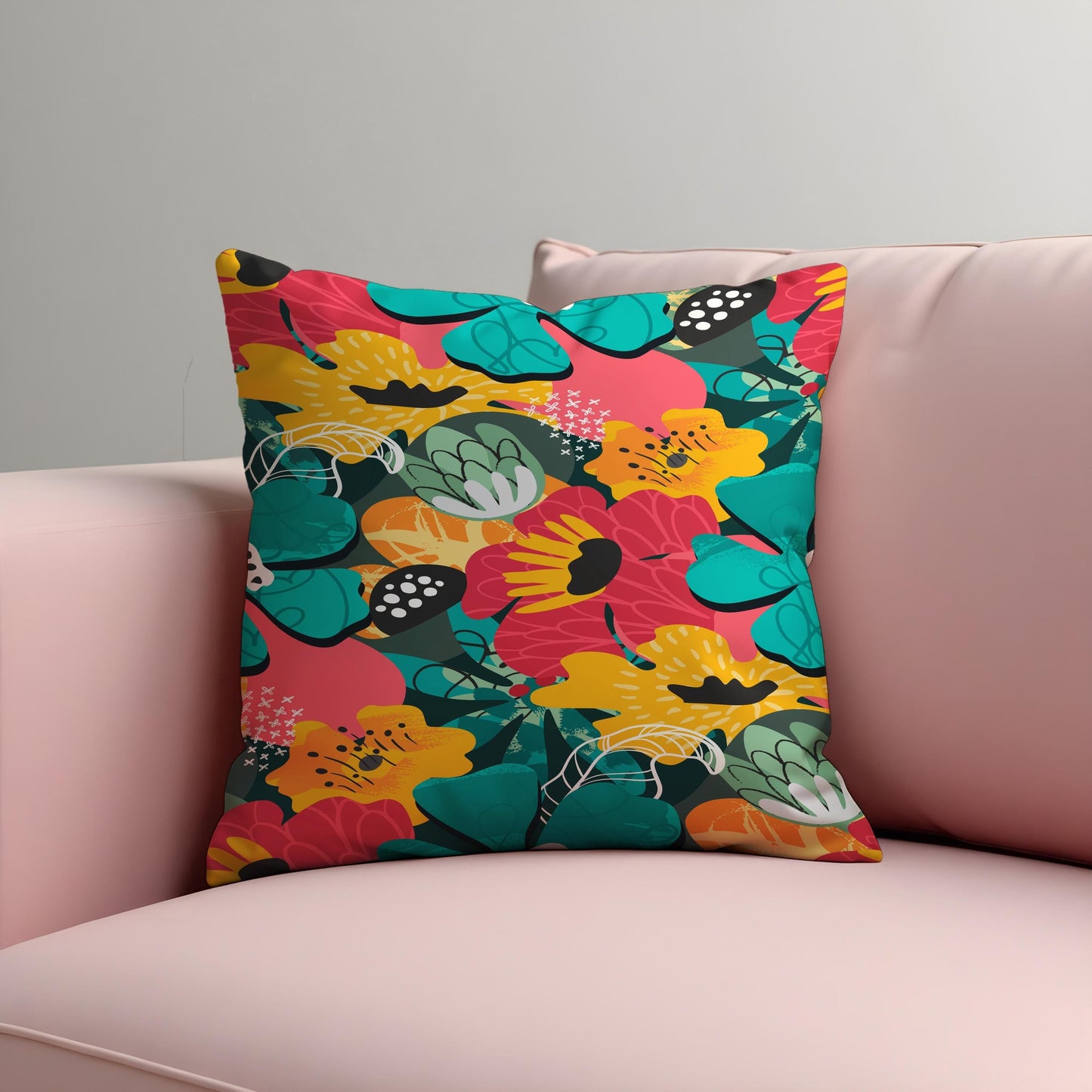 Bold Colorful Floral Cushion Cover, Vibrant Botanical Print Pillowcase