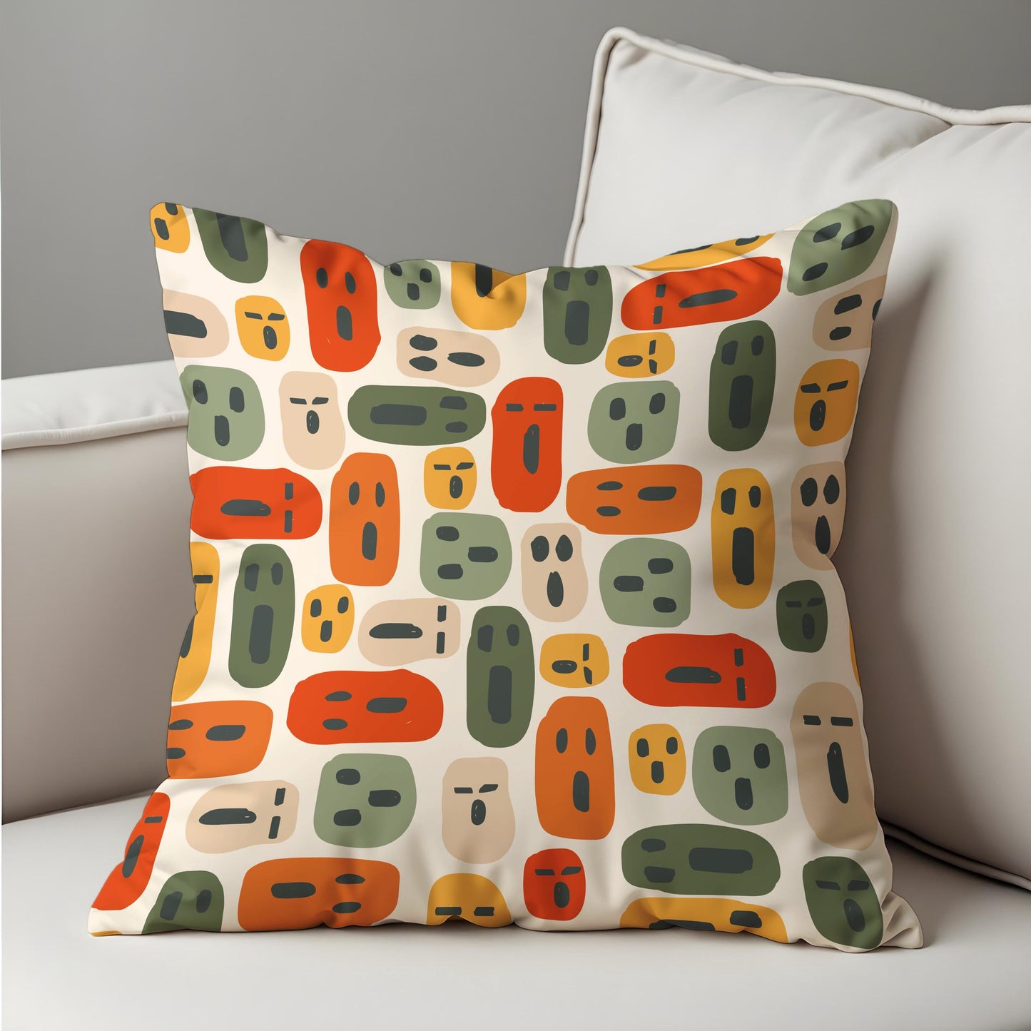 Colorful Faces Cushion Cover, Quirky Abstract Print Pillow Case