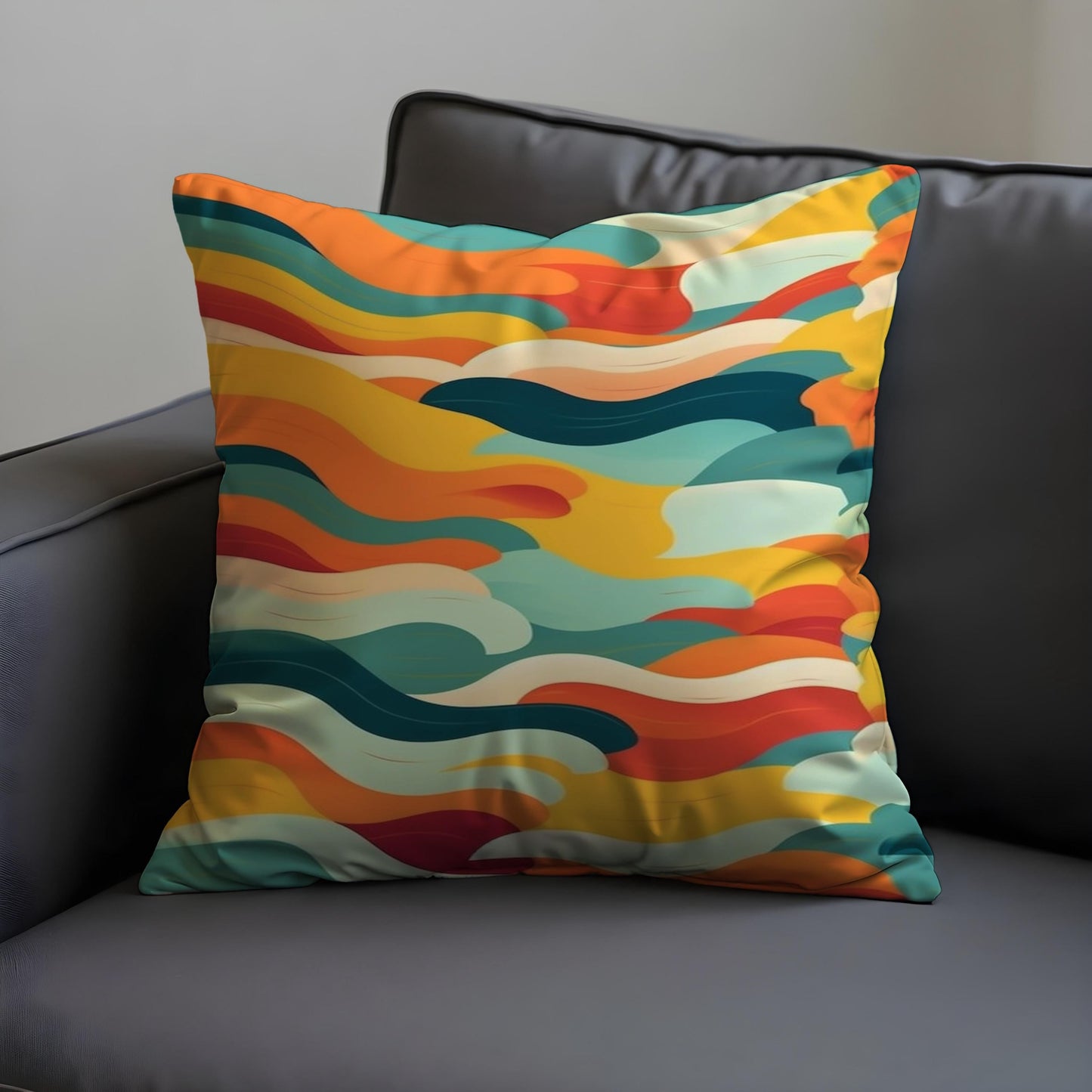 Retro Abstract Waves Cushion Cover, Mid-Century Modern Pillow Case