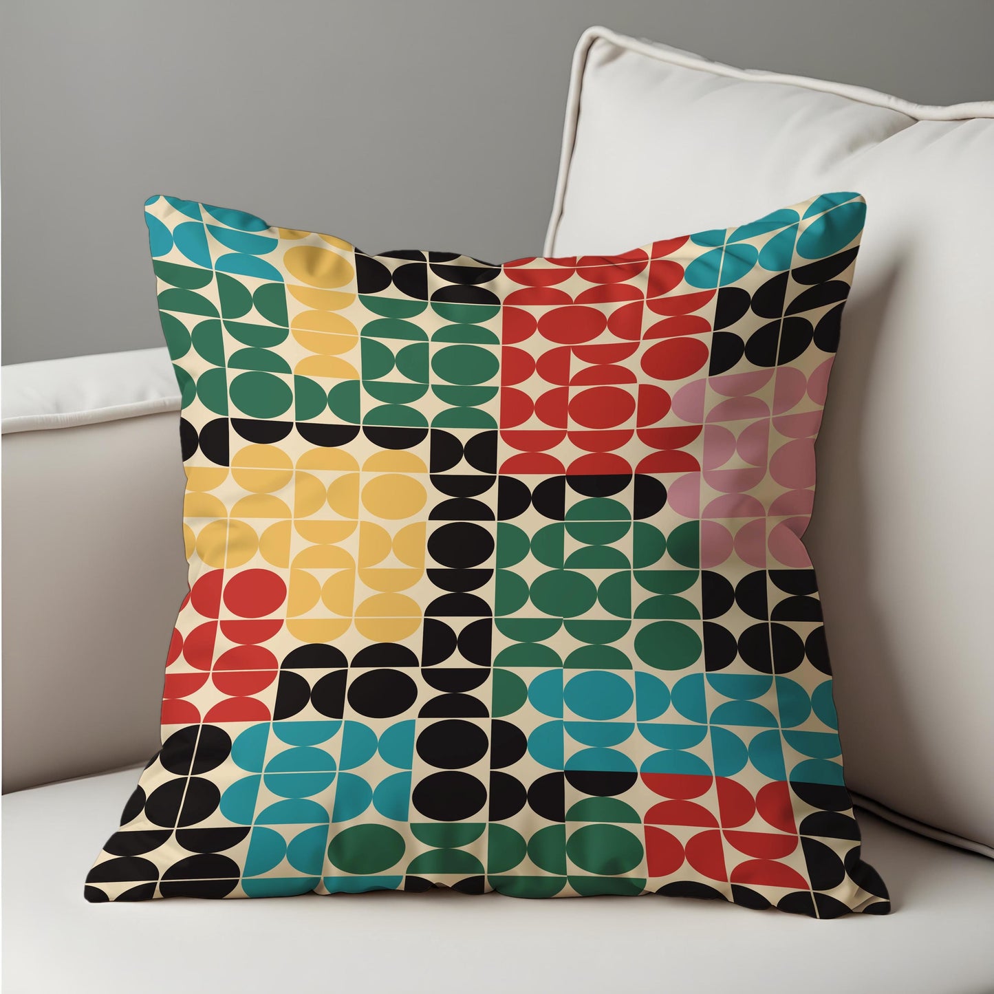Retro Geometric Cushion Cover, Color Block Modern Mid Century Pillow Cover