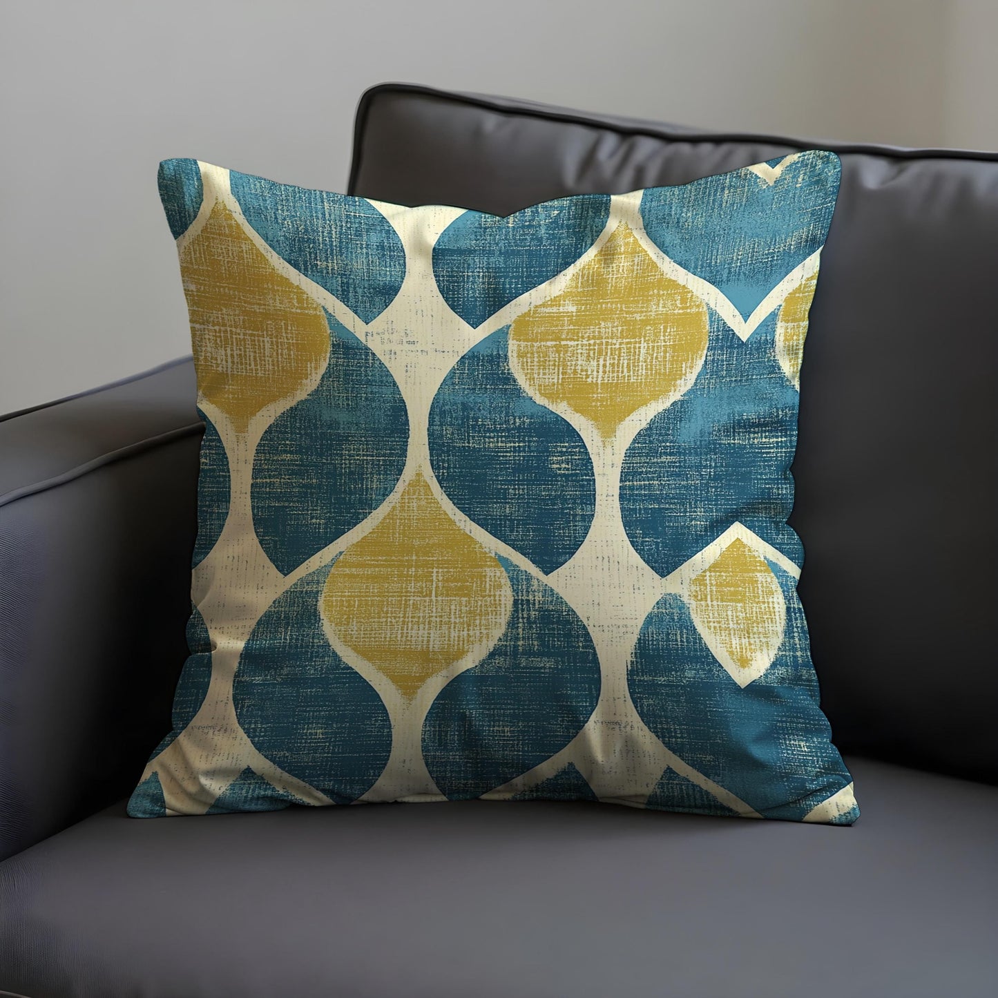 Teal & Mustard Retro Cushion Cover, Mid Century Modern Pillowcase