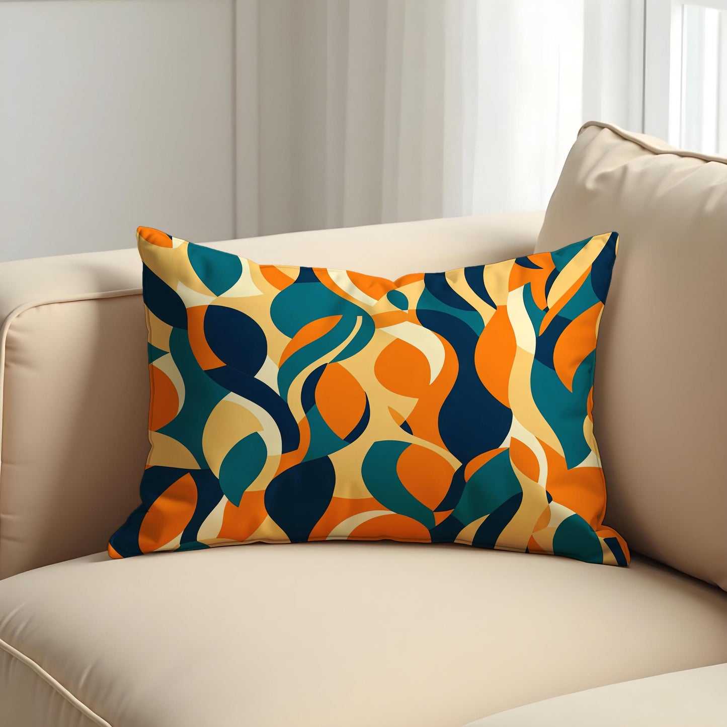 Retro Abstract Cushion Cover, Colorful Leafy Swirl Pattern Pillow Case