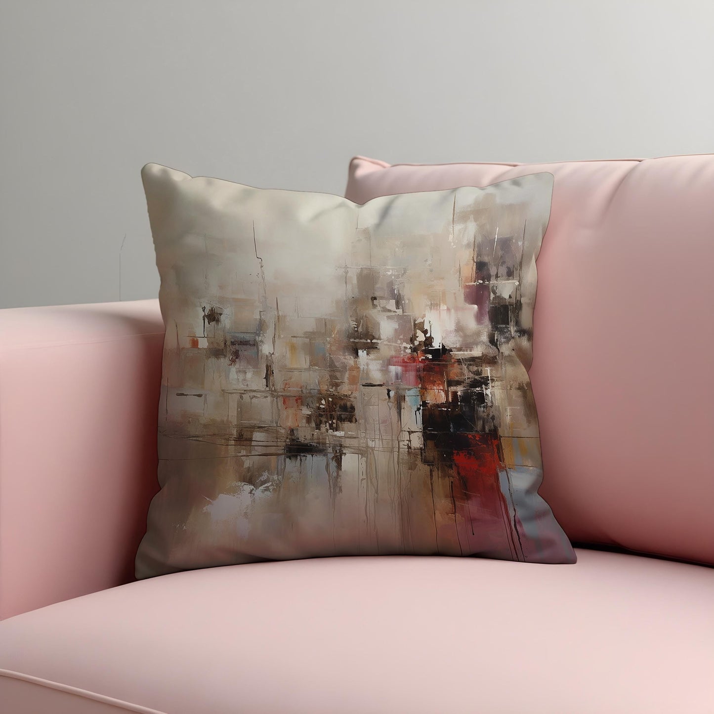Modern Abstract Cityscape Cushion Cover, Paint Effect Throw Pillow Cover