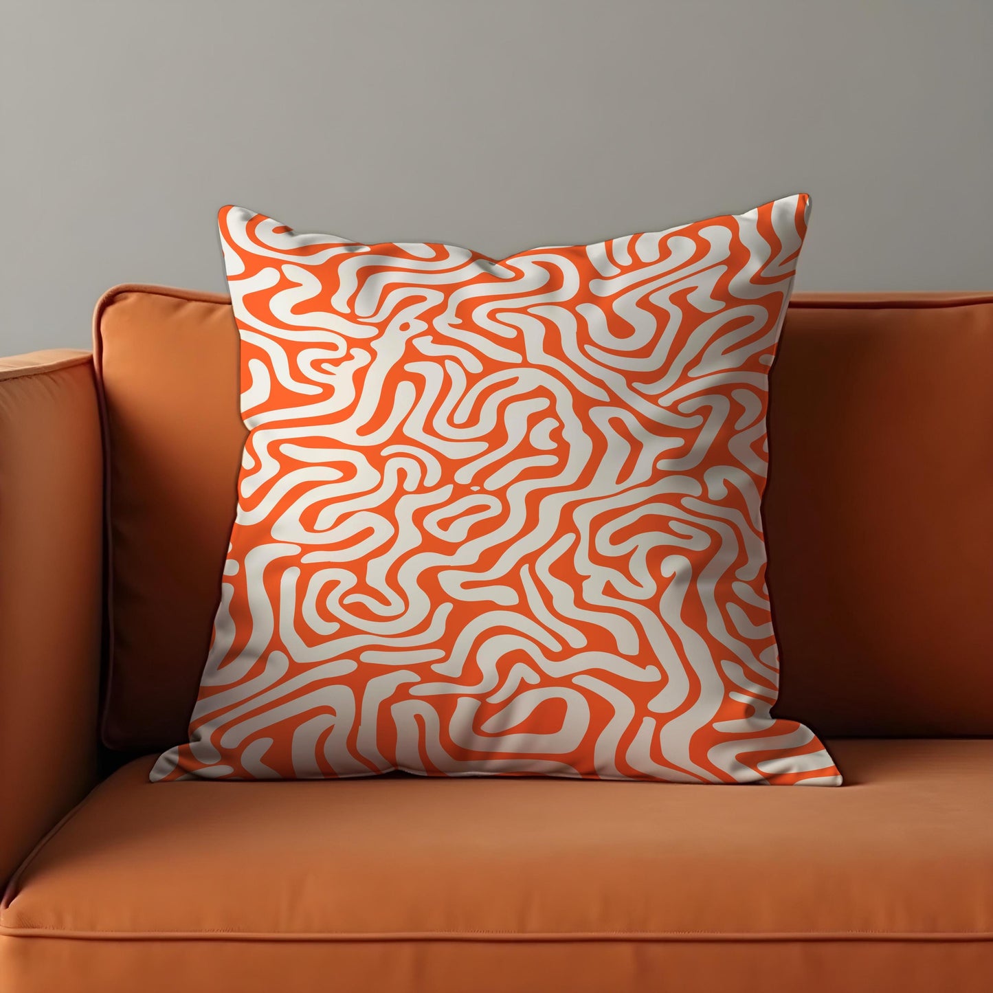 Orange Abstract Cushion Cover, Fluid Geometric Line Pattern Pillowcase