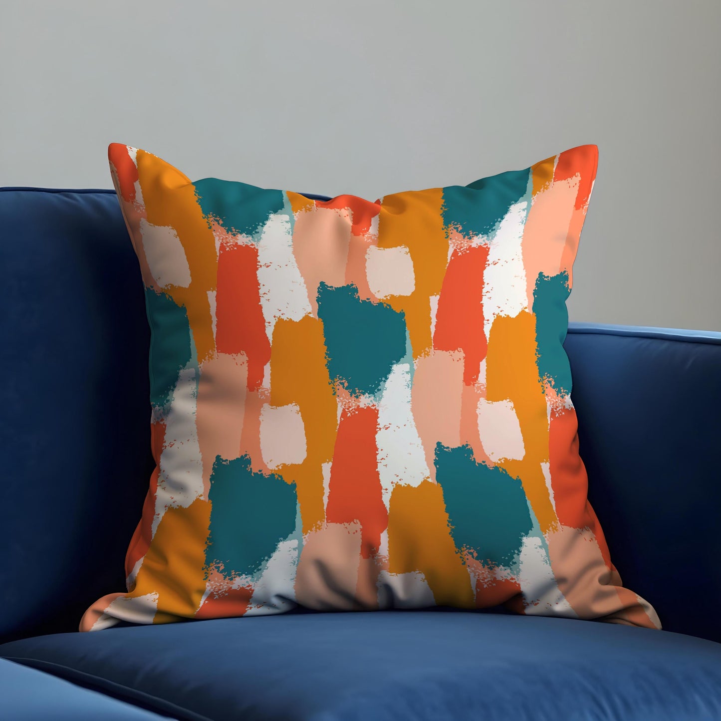 Abstract Brushstroke Cushion Cover, Bold Teal, Orange & Coral Pillow Case