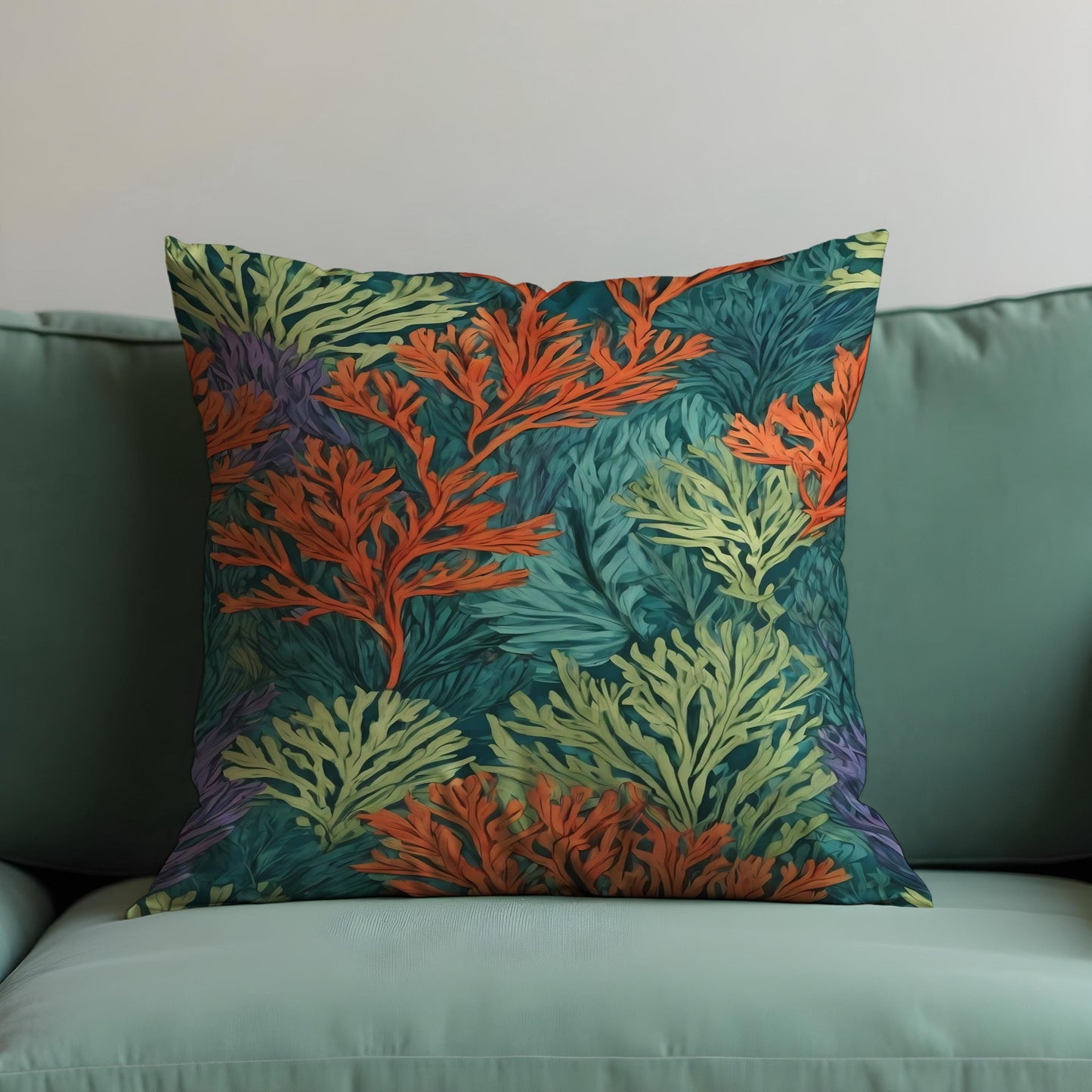 Tropical Coral Reef Cushion Cover, Ocean Botanical Print Pillow Case