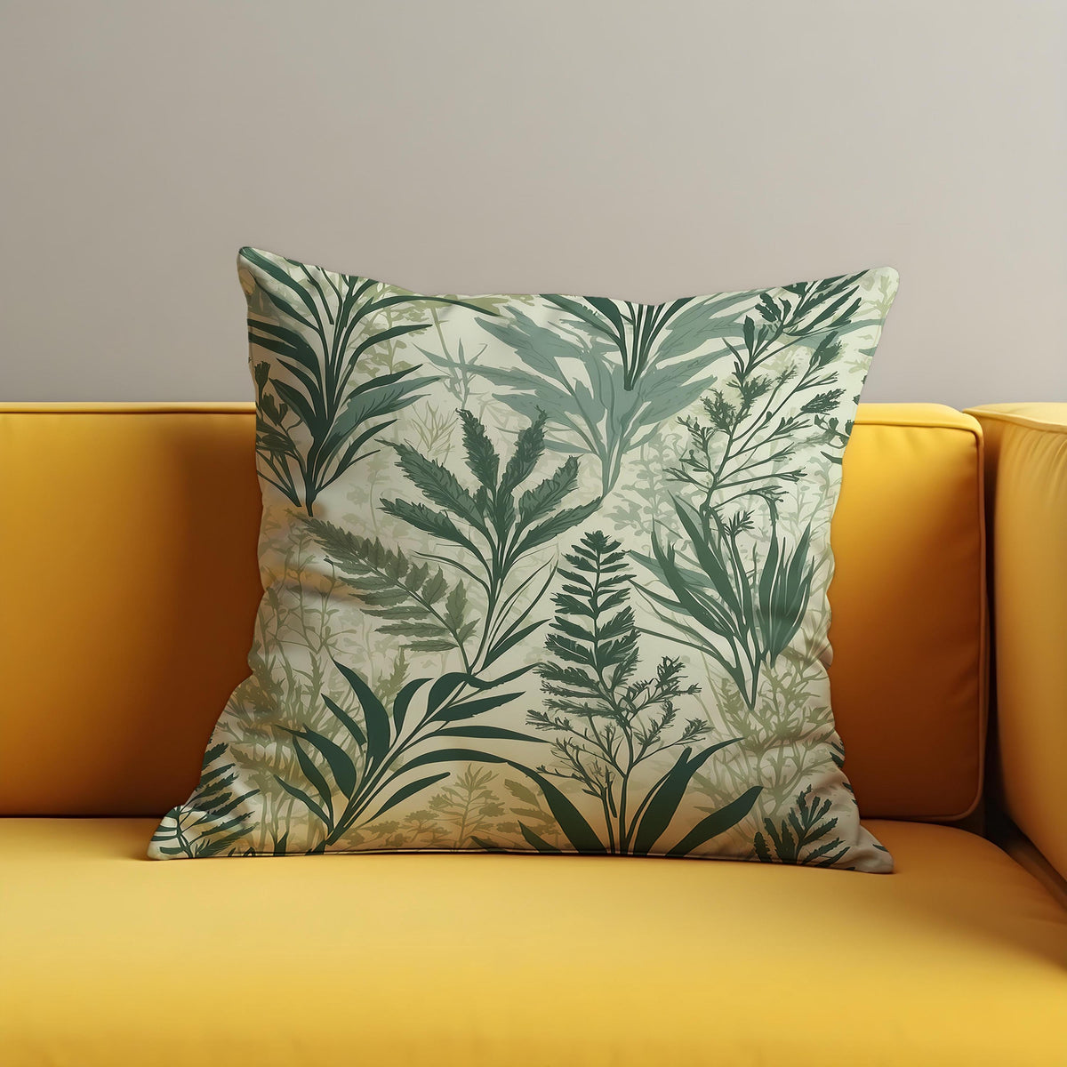 Green Leaf Pattern Cushion Cover, Neutral Pillow Case