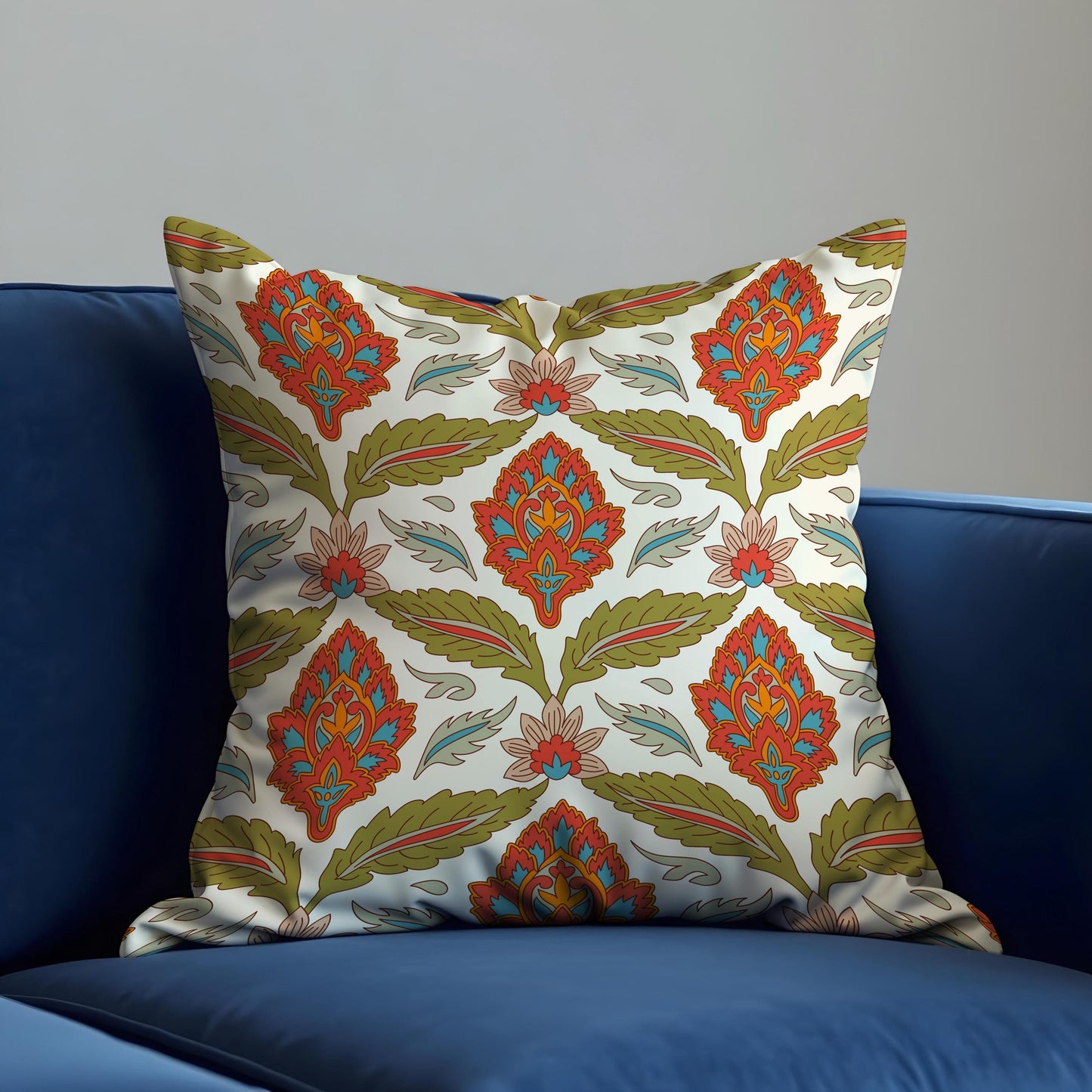 Boho Floral Cushion Cover, Red & Olive Classic Pillow Cover